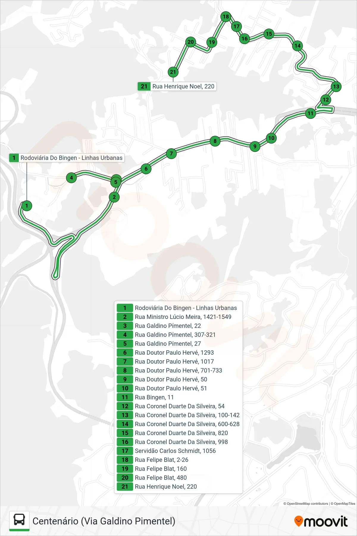 Rota e paradas da linha de ônibus  123  (Centenário (Via Galdino Pimentel)) no mapa