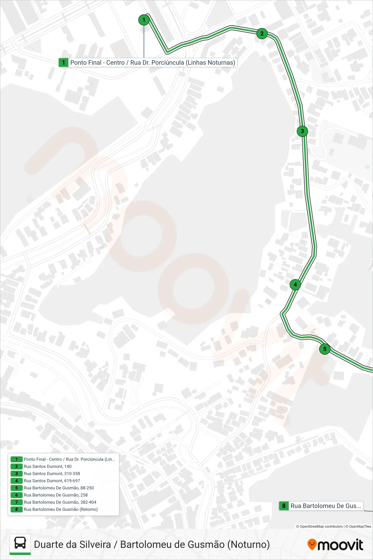 Rota e paradas da linha de ônibus 126 (Centro → B. De Gusmão) no mapa