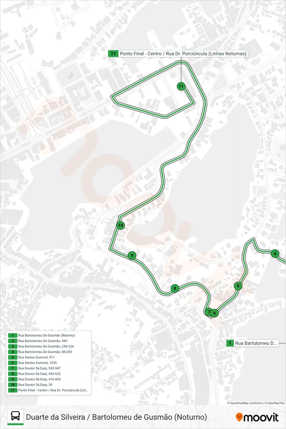 Rota e paradas da linha de ônibus 126 (B. De Gusmão → Centro) no mapa