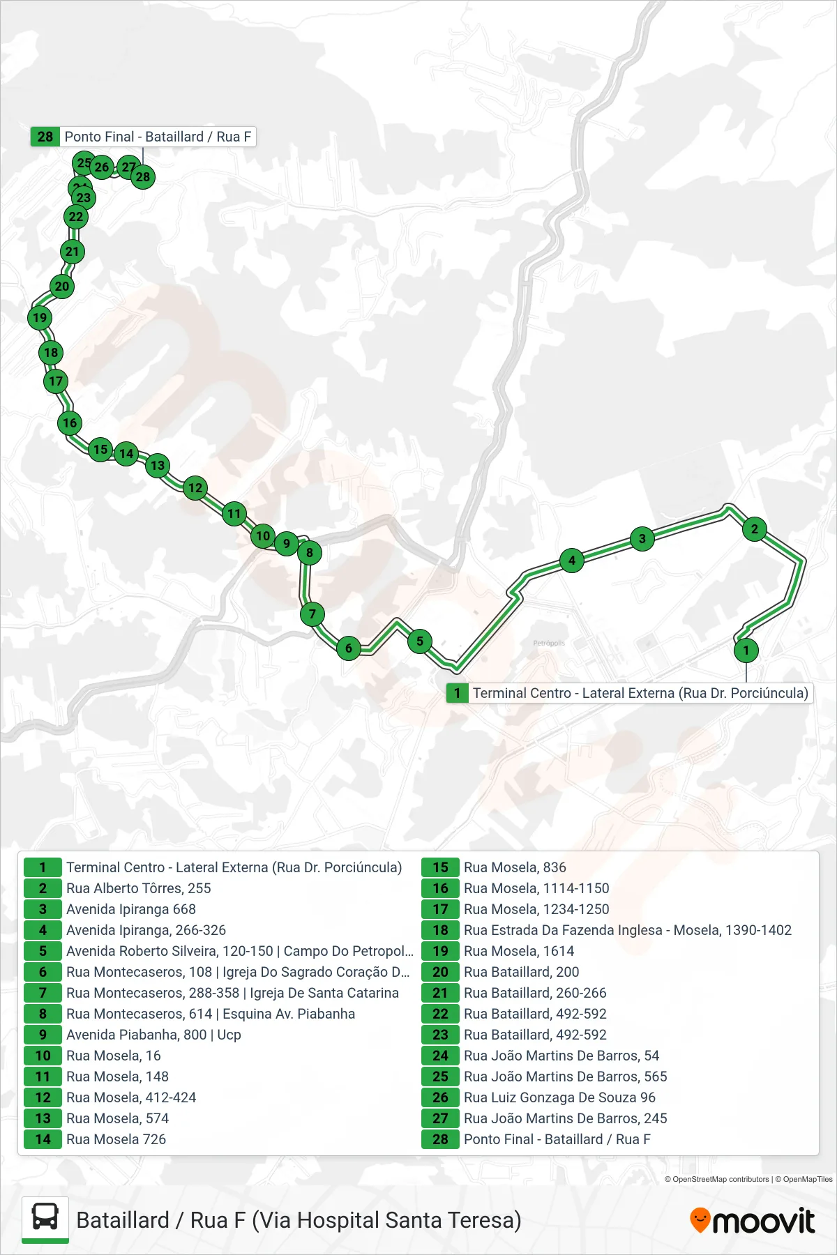 Rota e paradas da linha de ônibus 134 (Bataillard / Rua F) no mapa