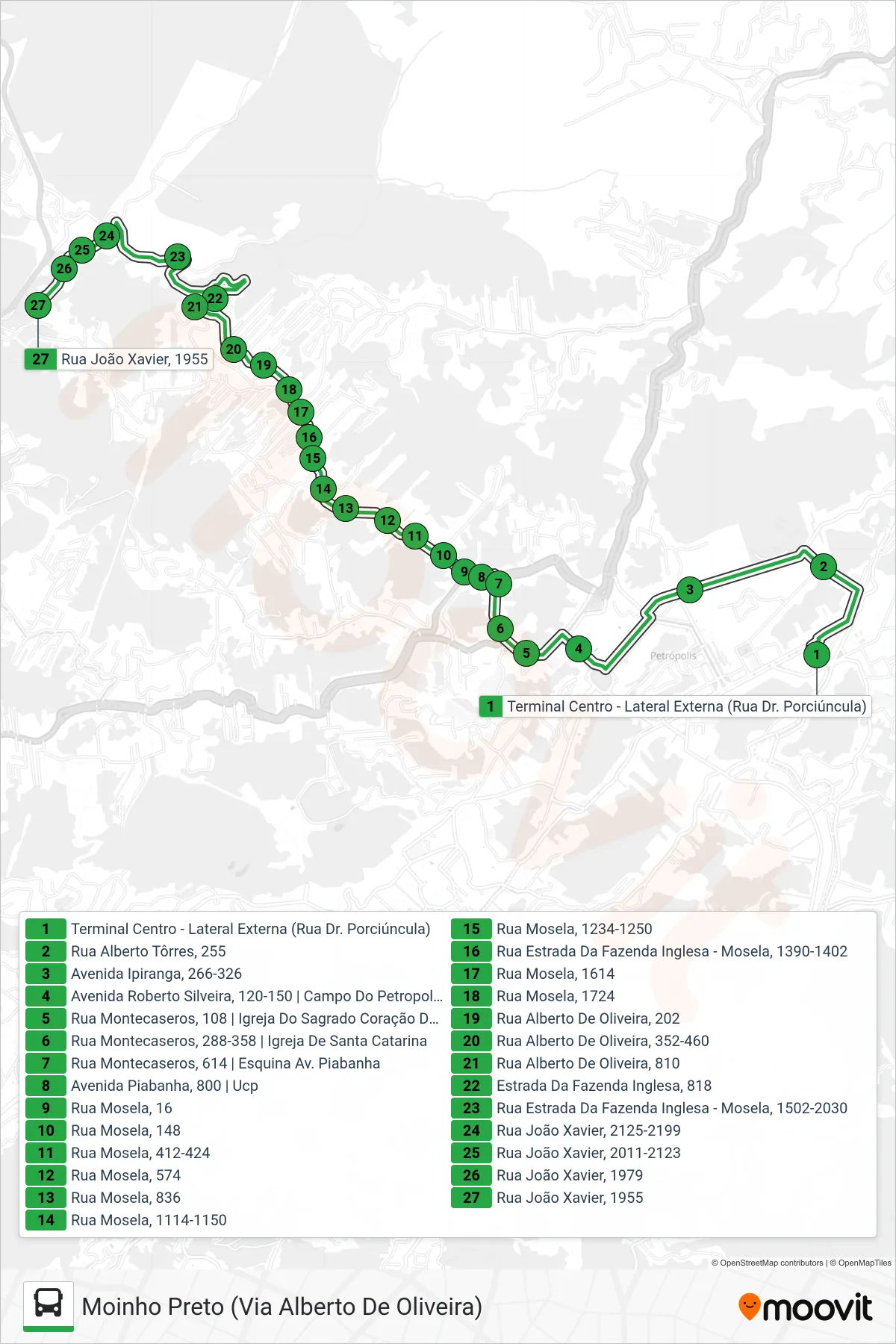 Rota e paradas da linha de ônibus 139 (Moinho Preto (Via Alberto De Oliveira)) no mapa