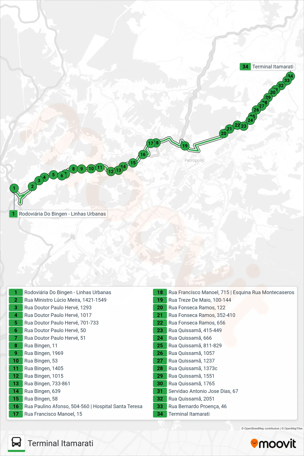 Rota e paradas da linha de ônibus  170  (Terminal Itamarati) no mapa