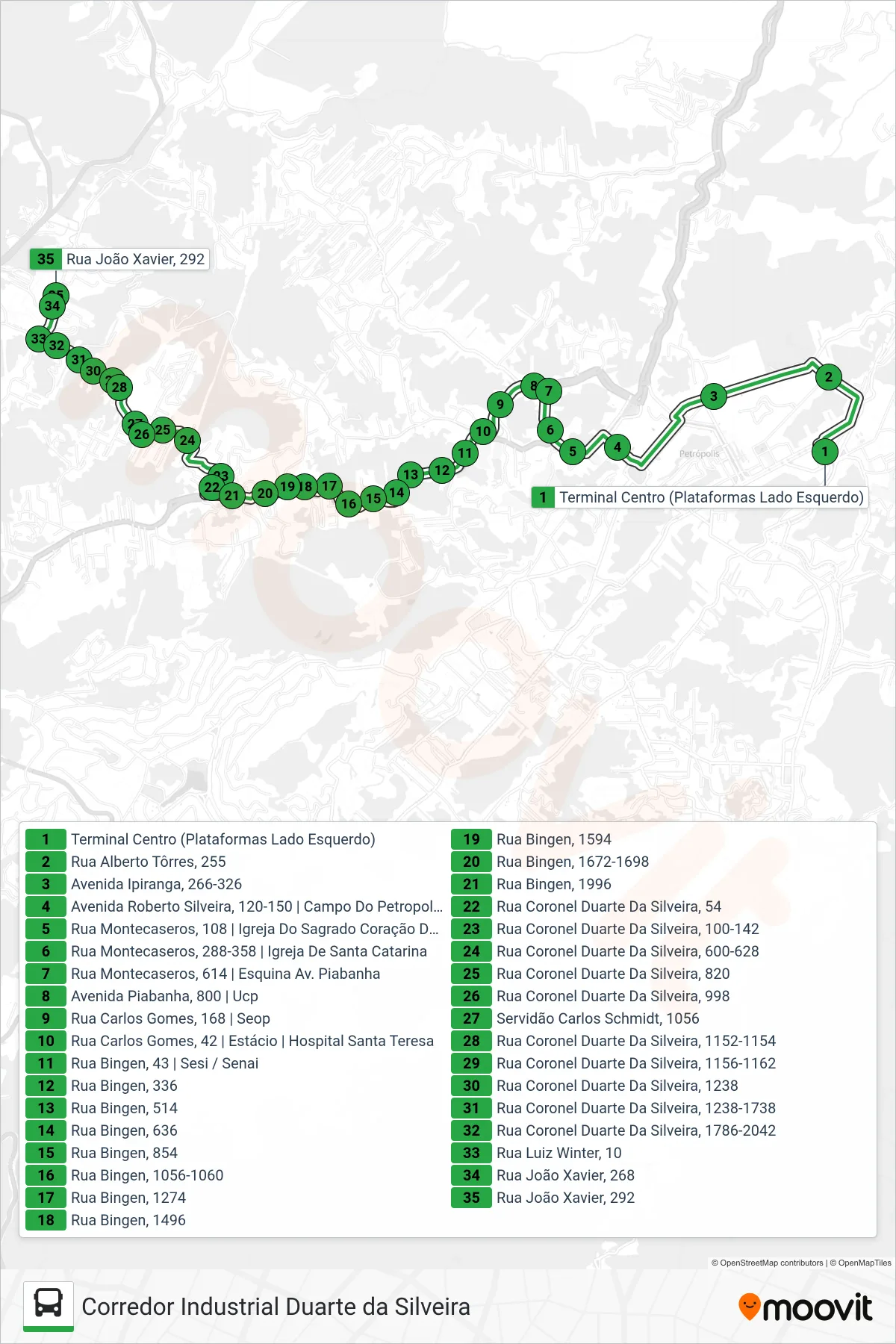 190 bus Line (Duarte Da Silveira (Braziline)) route and stops on a map