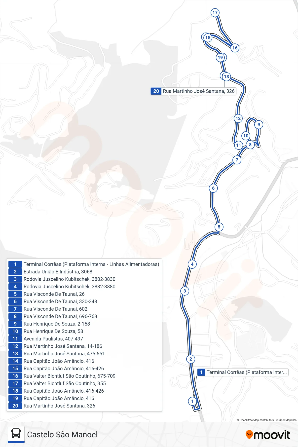 609 bus Line (Castelo São Manoel) route and stops on a map