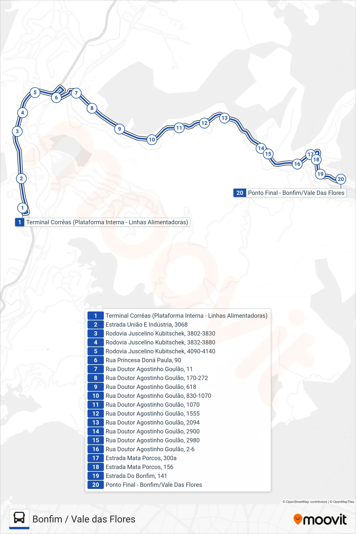 616 bus Line (Bonfim/Vale Das Flores) route and stops on a map