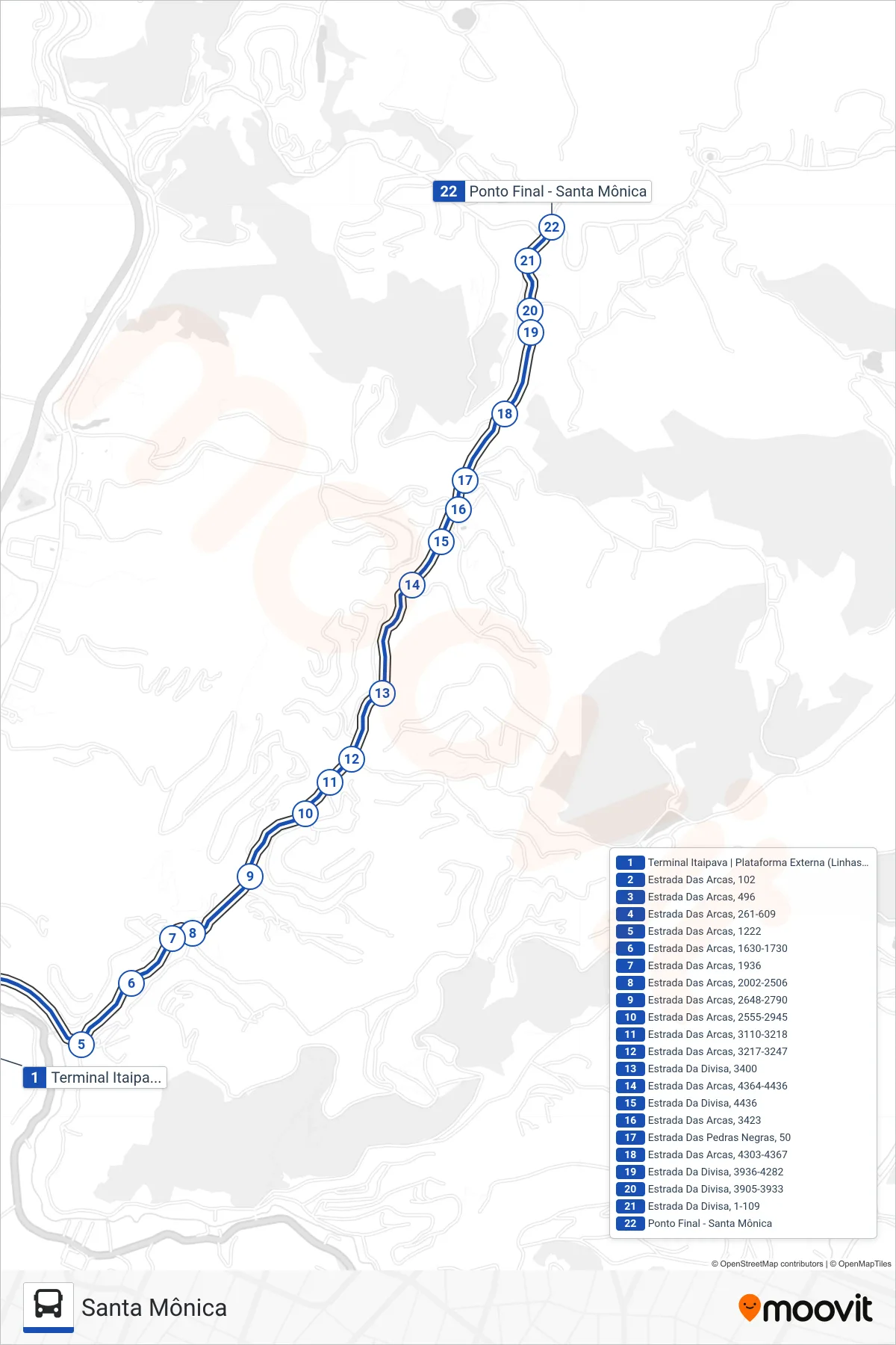 703 bus Line (Santa Mônica) route and stops on a map