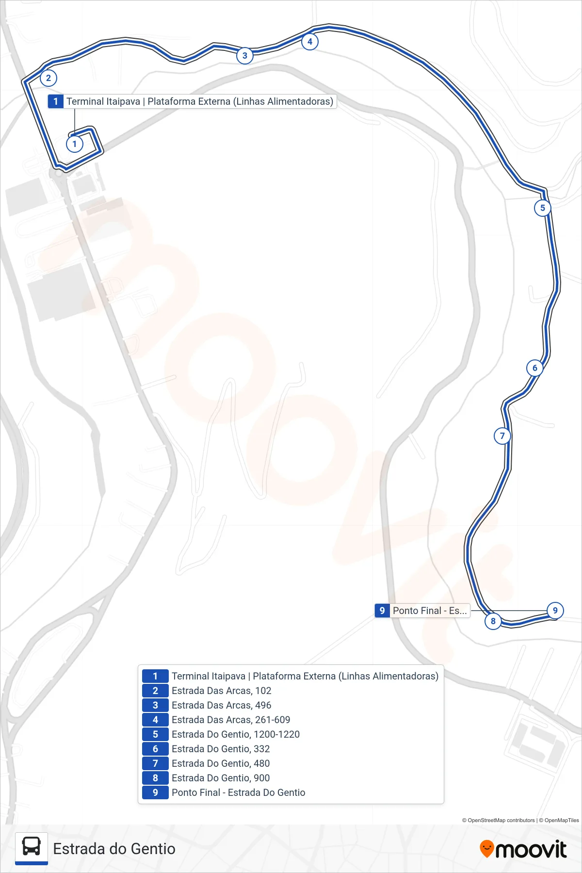 706 bus Line (Gentio) route and stops on a map