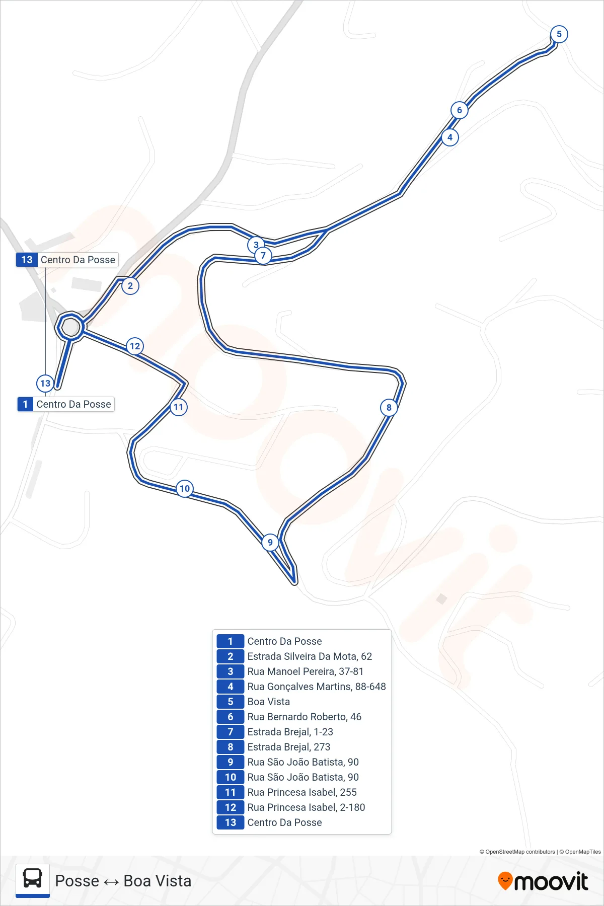 717 bus Line (Posse ↔ Boa Vista) route and stops on a map