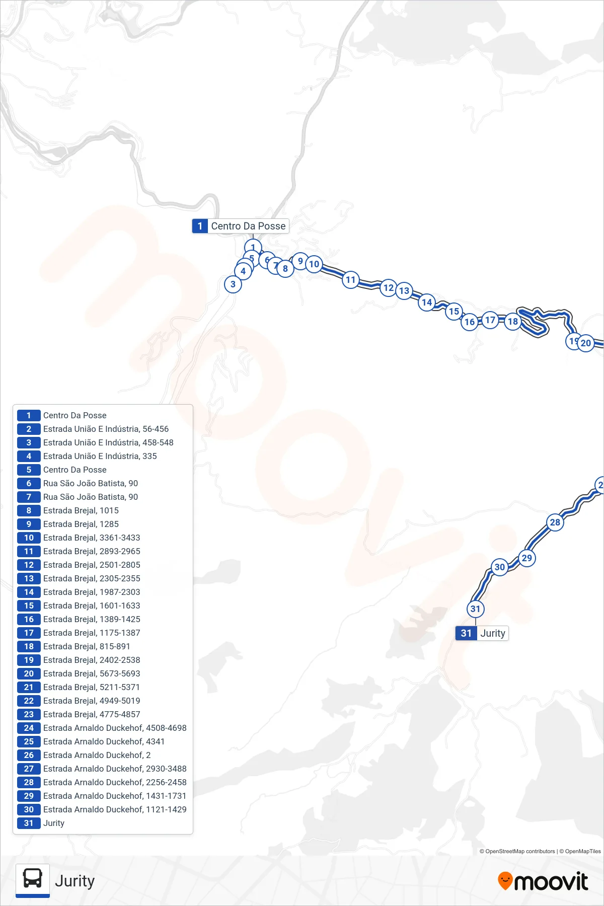 728 bus Line (Jurity) route and stops on a map