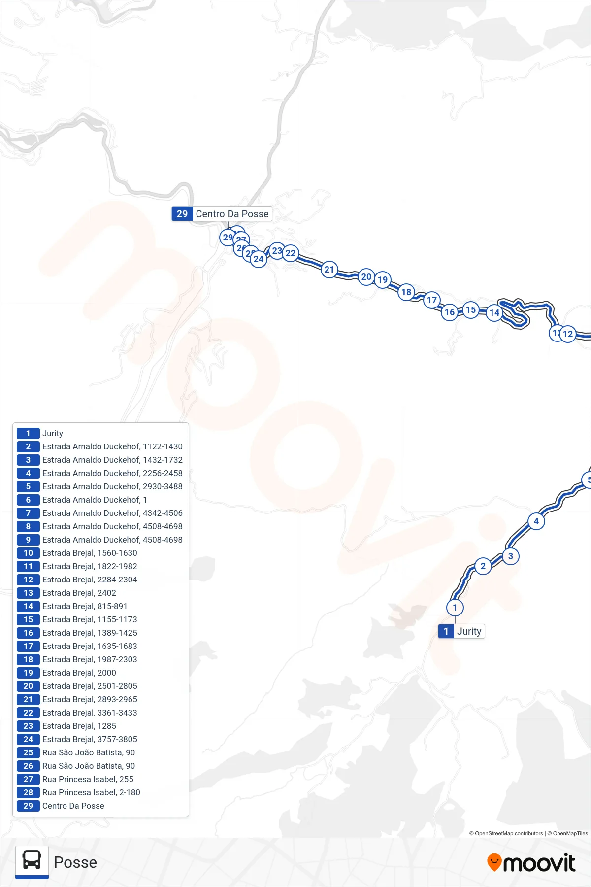 Rota e paradas da linha de ônibus  728  (Posse) no mapa
