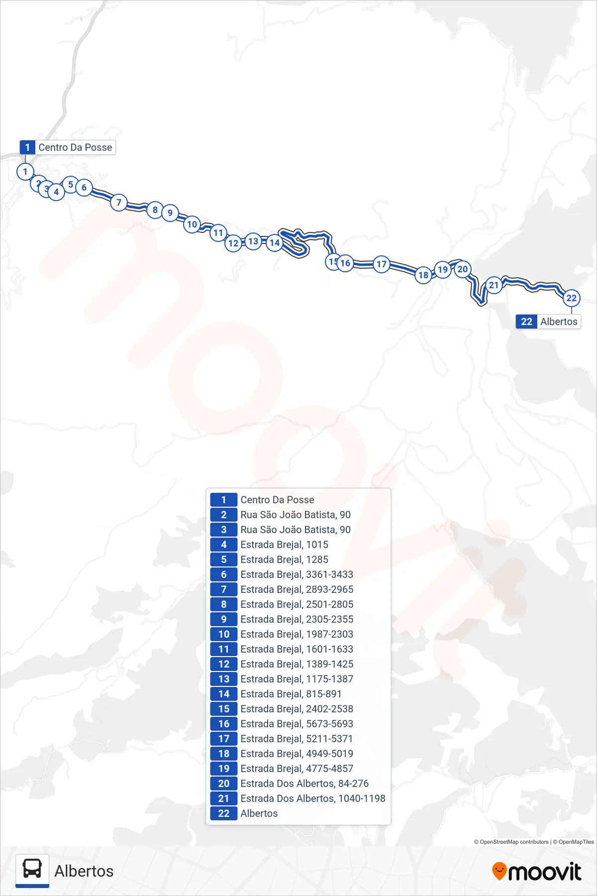 Rota e paradas da linha de ônibus  729  (Albertos) no mapa
