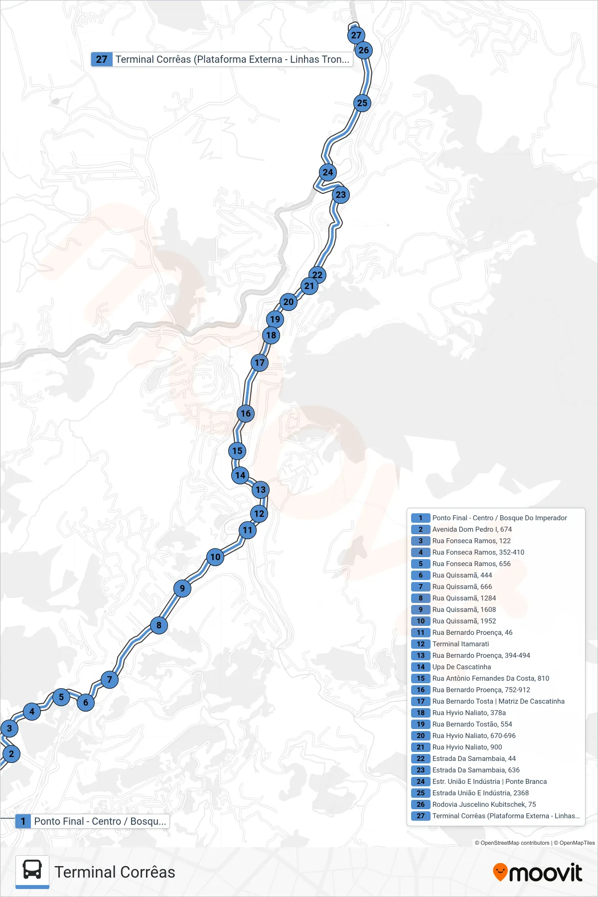 Rota e paradas da linha de ônibus  300  (Terminal Corrêas) no mapa