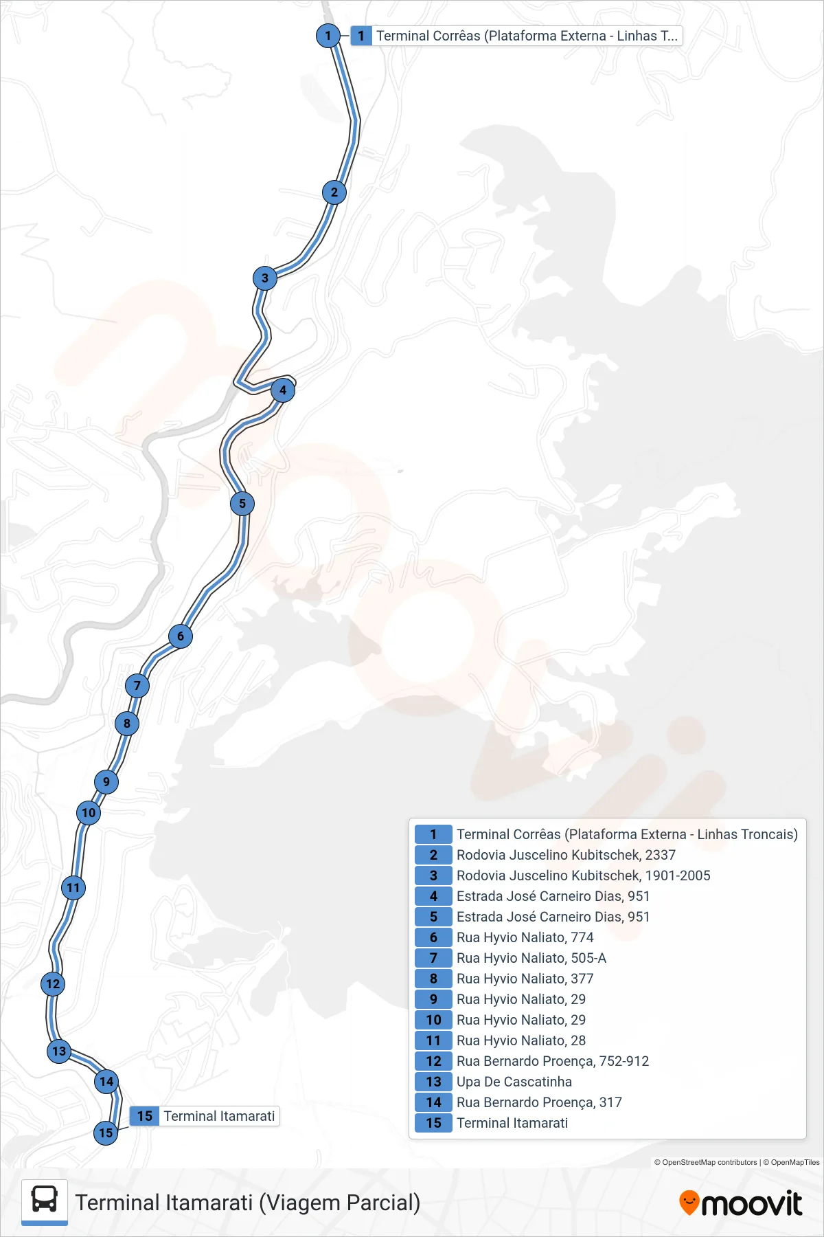 300 bus Line (Terminal Itamarati (Viagem Parcial)) route and stops on a map