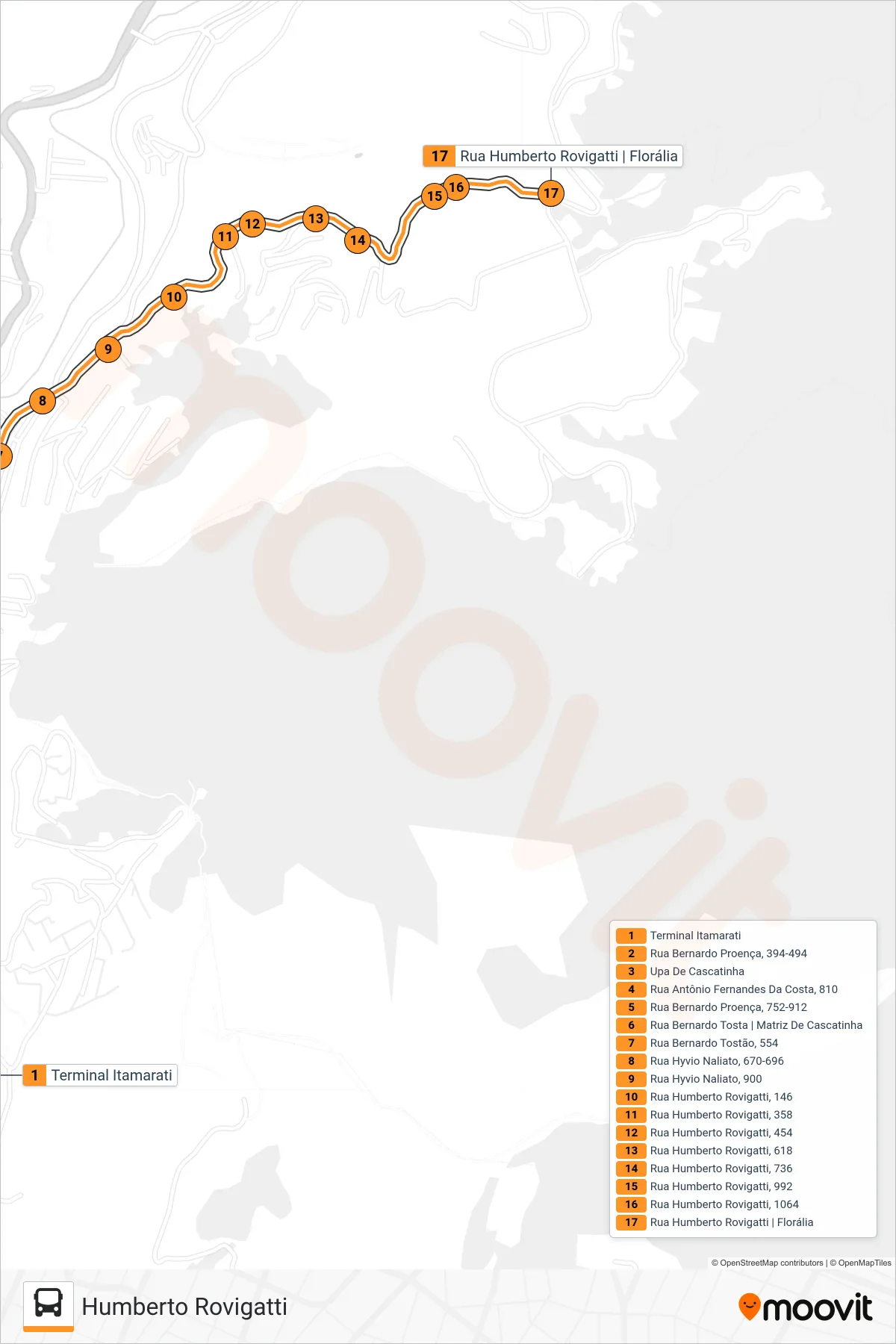 309 bus Line (Humberto Rovigatti) route and stops on a map