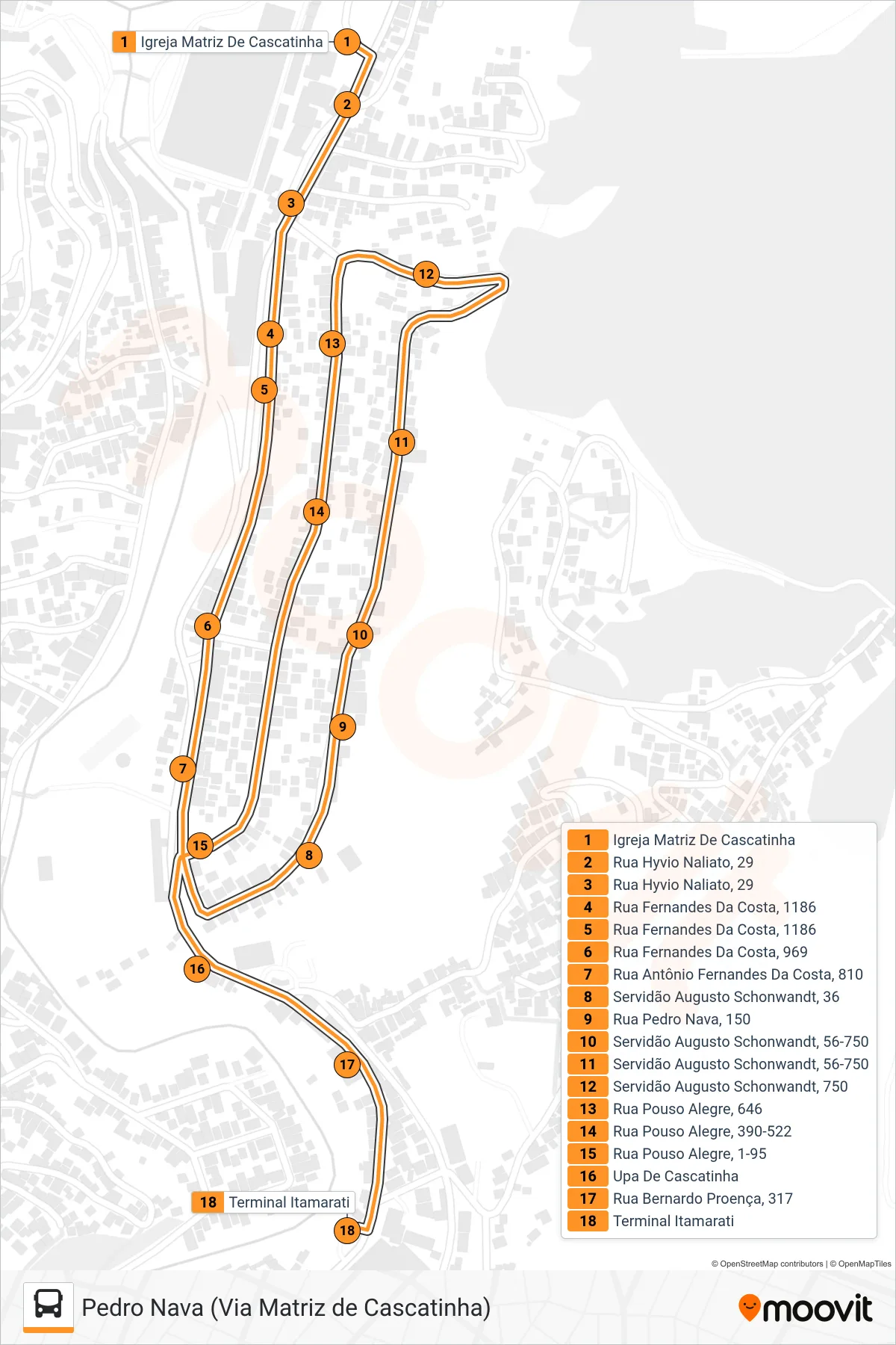311 bus Line (Terminal Itamarati (Via Pedro Nava)) route and stops on a map