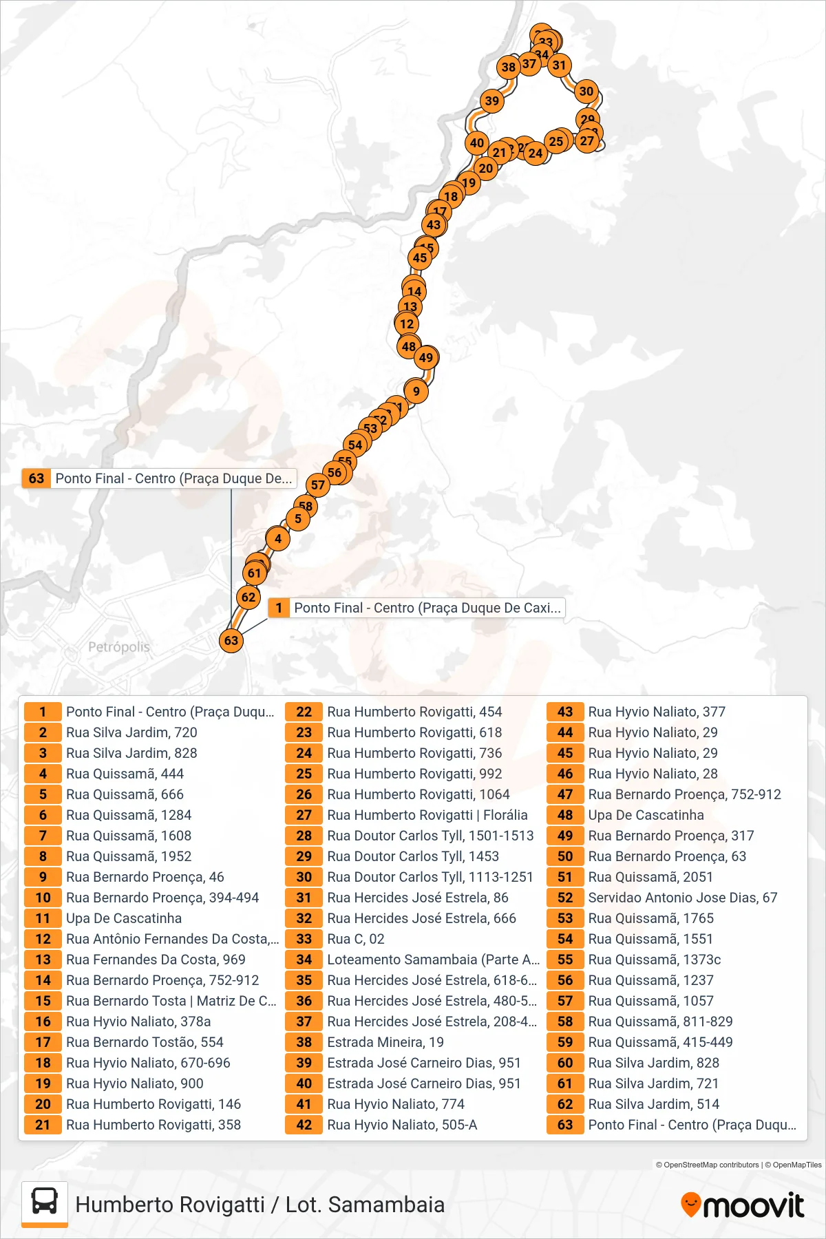 312 bus Line (Humberto Rovigatti / Lot. Samambaia) route and stops on a map