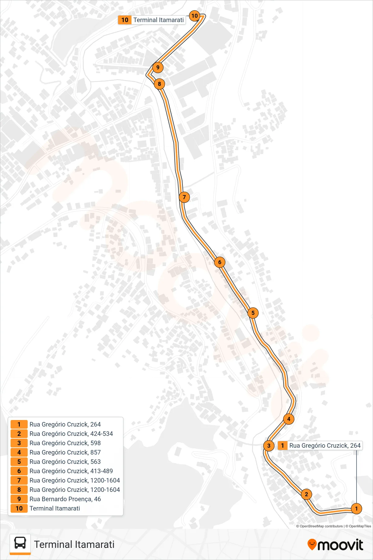 Rota e paradas da linha de ônibus  317  (Terminal Itamarati) no mapa