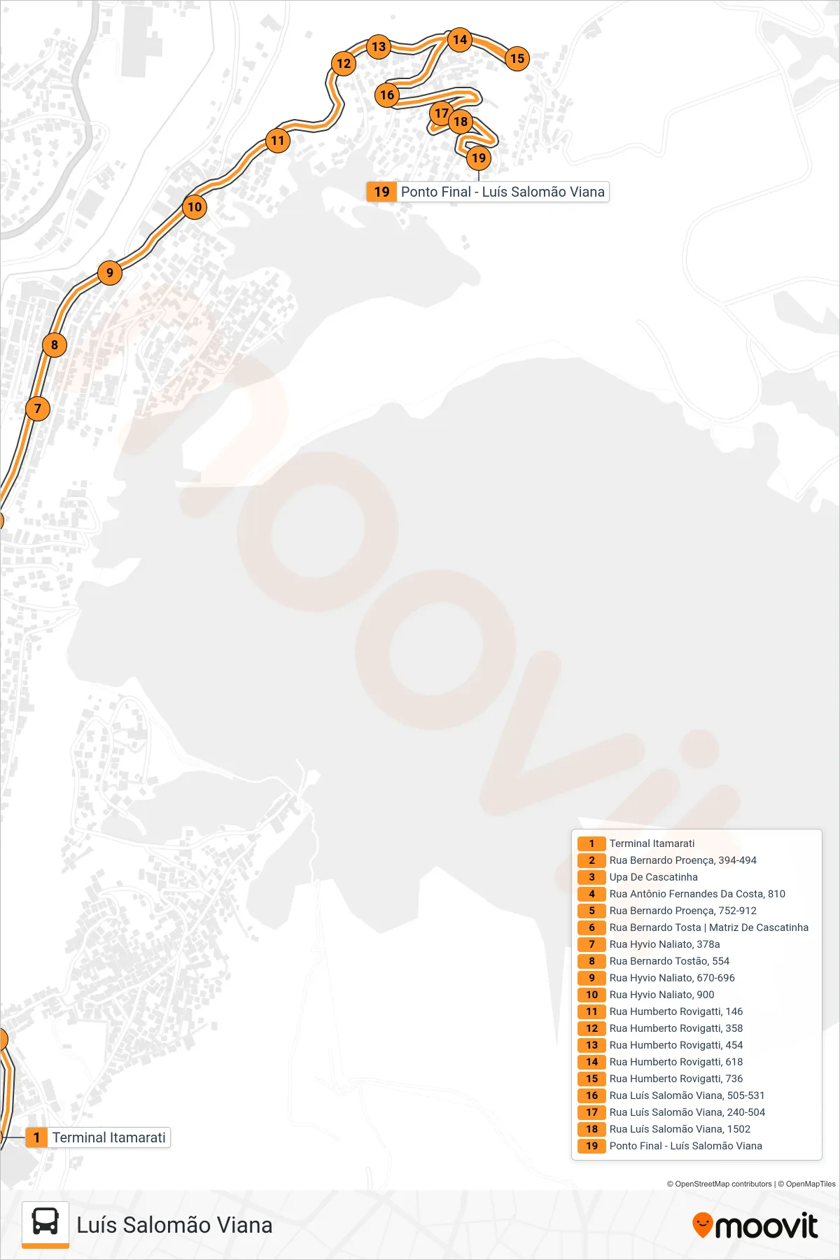Rota e paradas da linha de ônibus 318 (Luís Salomão Viana) no mapa