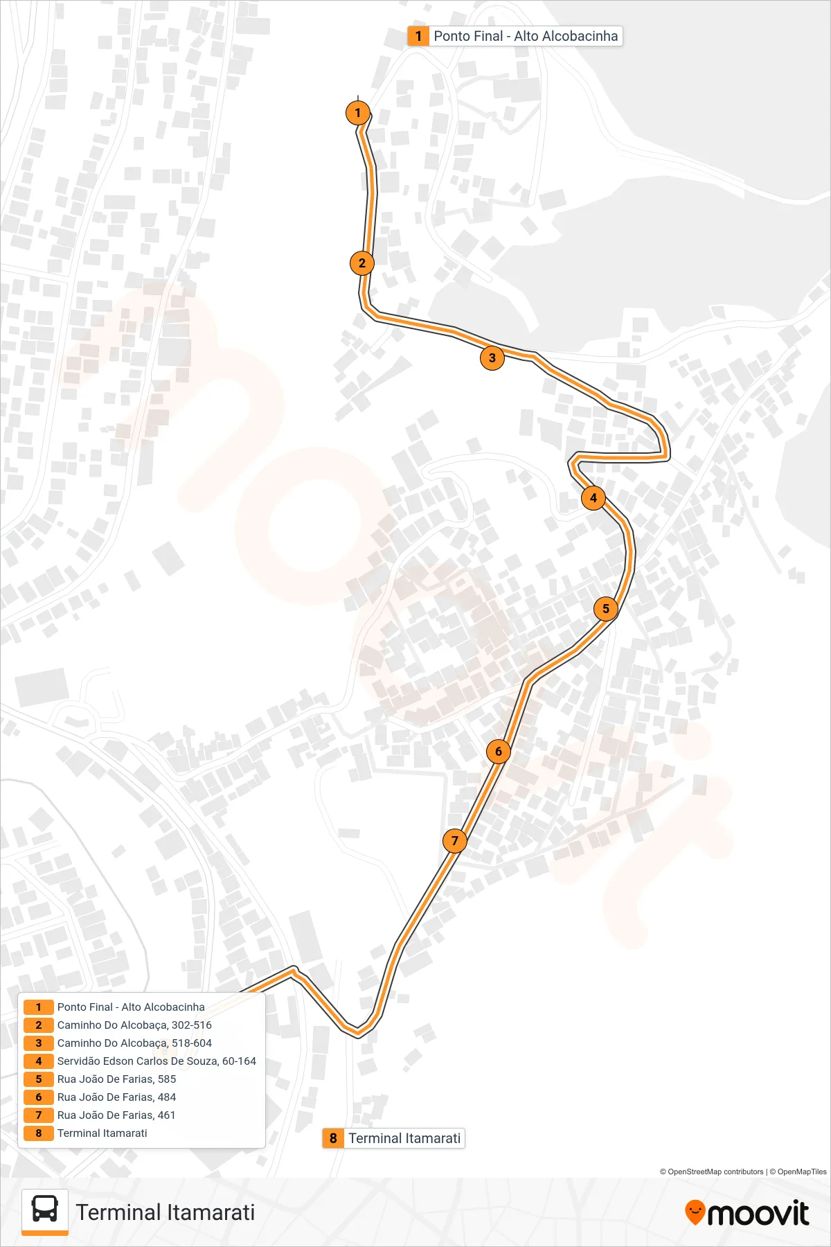 Rota e paradas da linha de ônibus 321 (Terminal Itamarati) no mapa