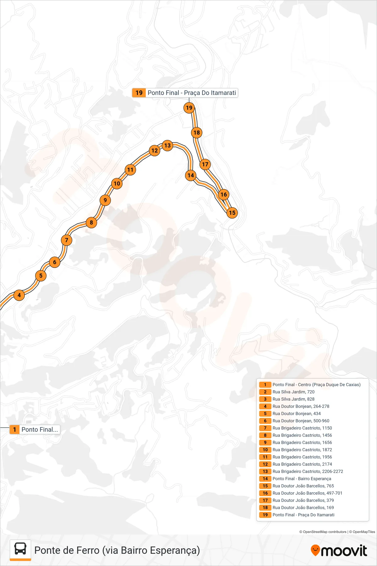 Rota e paradas da linha de ônibus 323 (Praça do Itamarati) no mapa