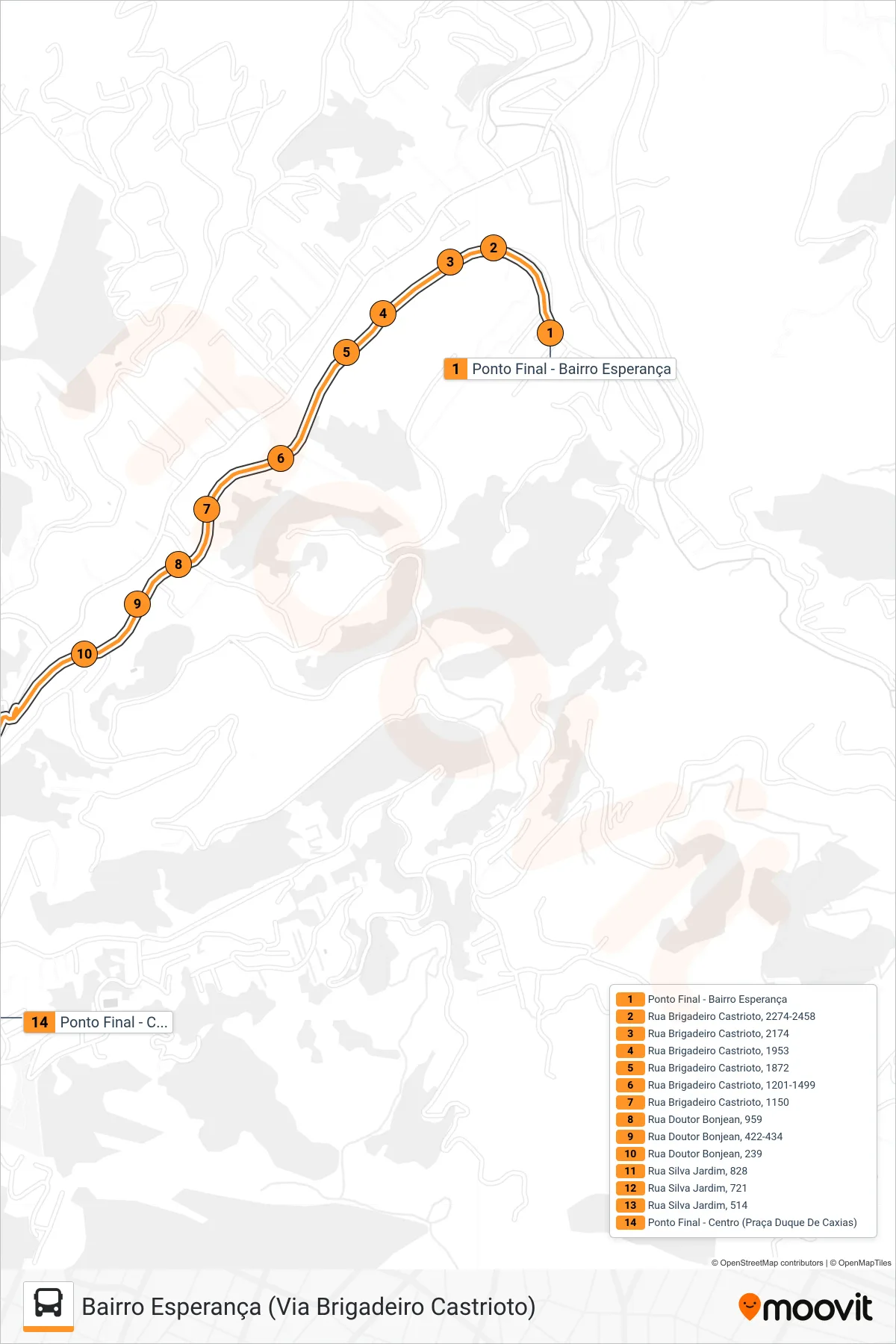Rota e paradas da linha de ônibus  324  (Centro) no mapa