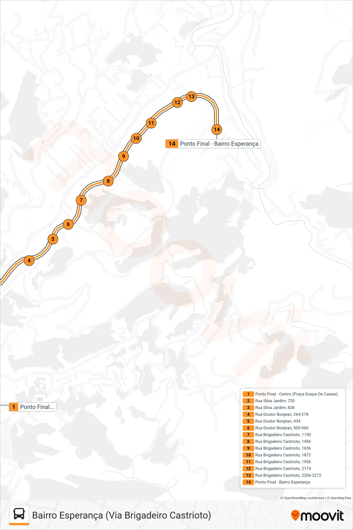324 bus Line (Bairro Esperança) route and stops on a map