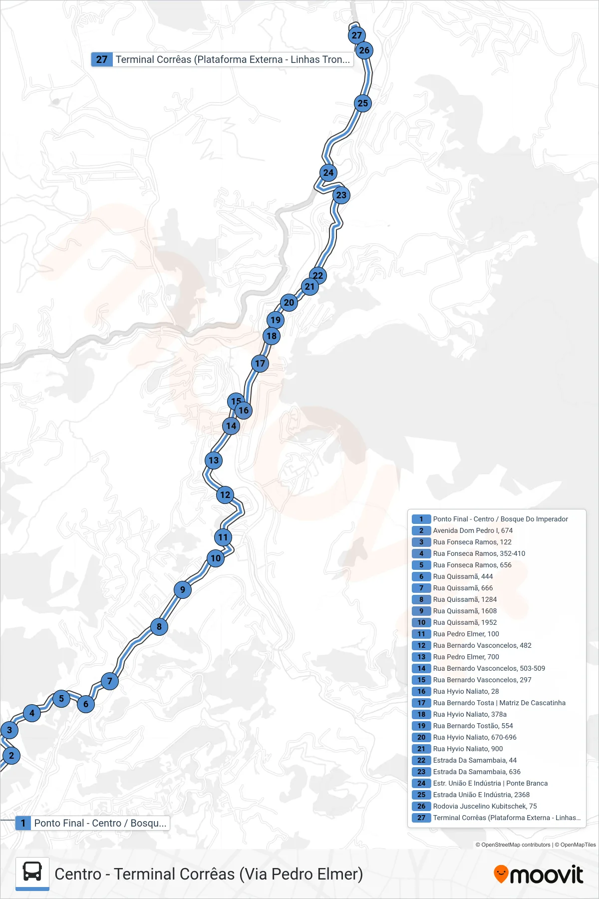 Rota e paradas da linha de ônibus  330  (Terminal Corrêas (Via Pedro Elmer)) no mapa