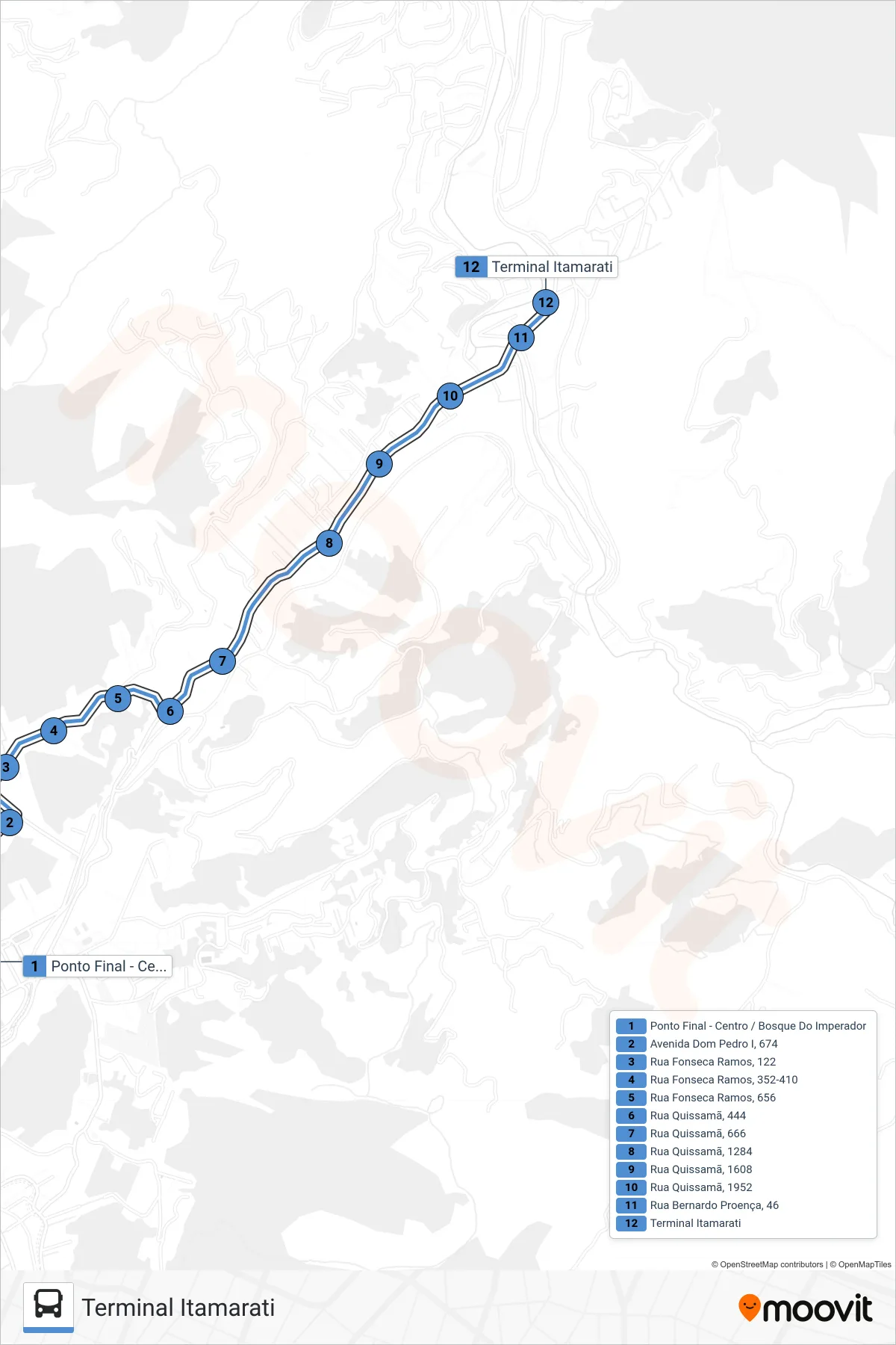 Rota e paradas da linha de ônibus 340 (Terminal Itamarati) no mapa