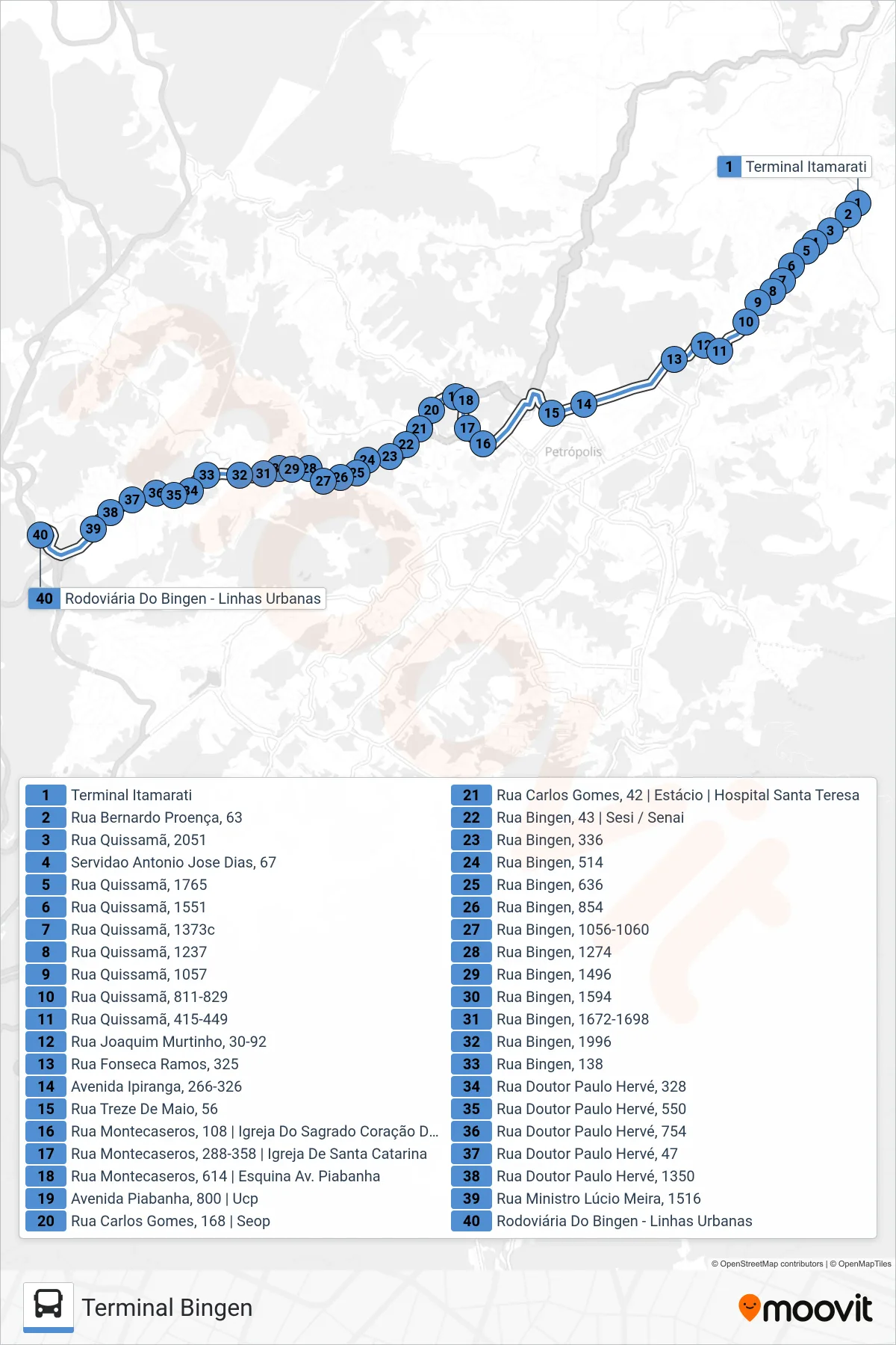 Rota e paradas da linha de ônibus 370 (Terminal Bingen) no mapa