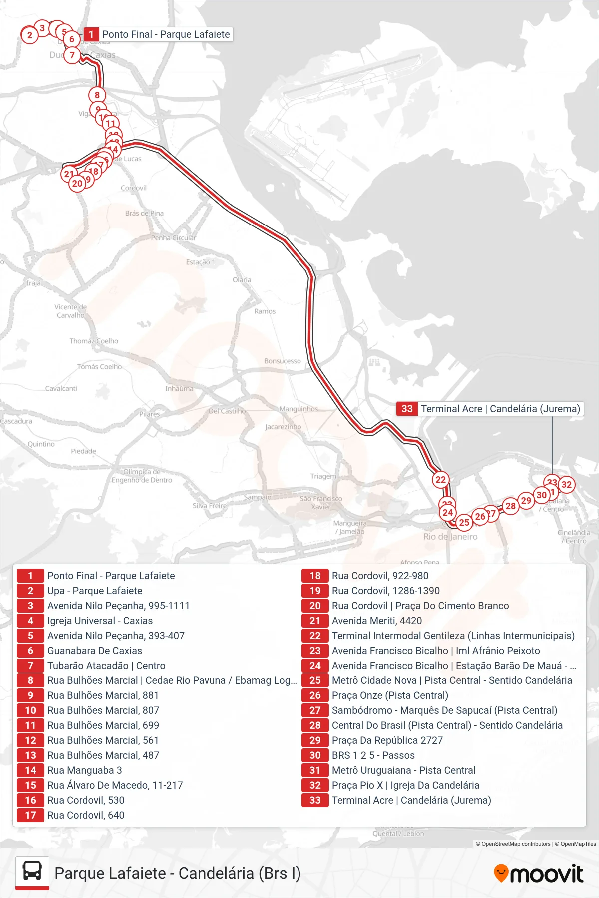 Rota e paradas da linha de ônibus 1950C (EXECUTIVO) (Candelária) no mapa