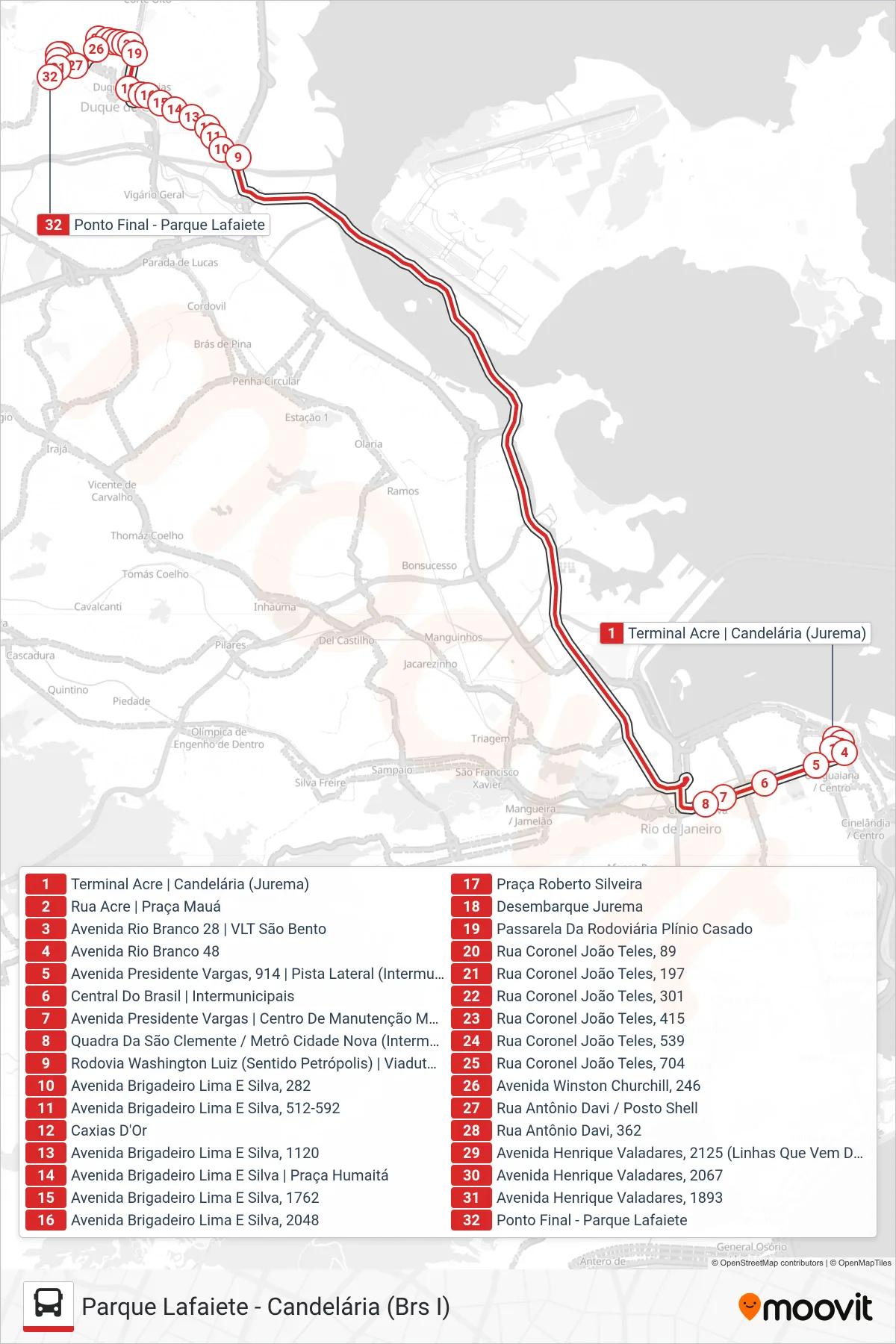 Rota e paradas da linha de ônibus 1950C (EXECUTIVO) (Parque Lafaiete) no mapa