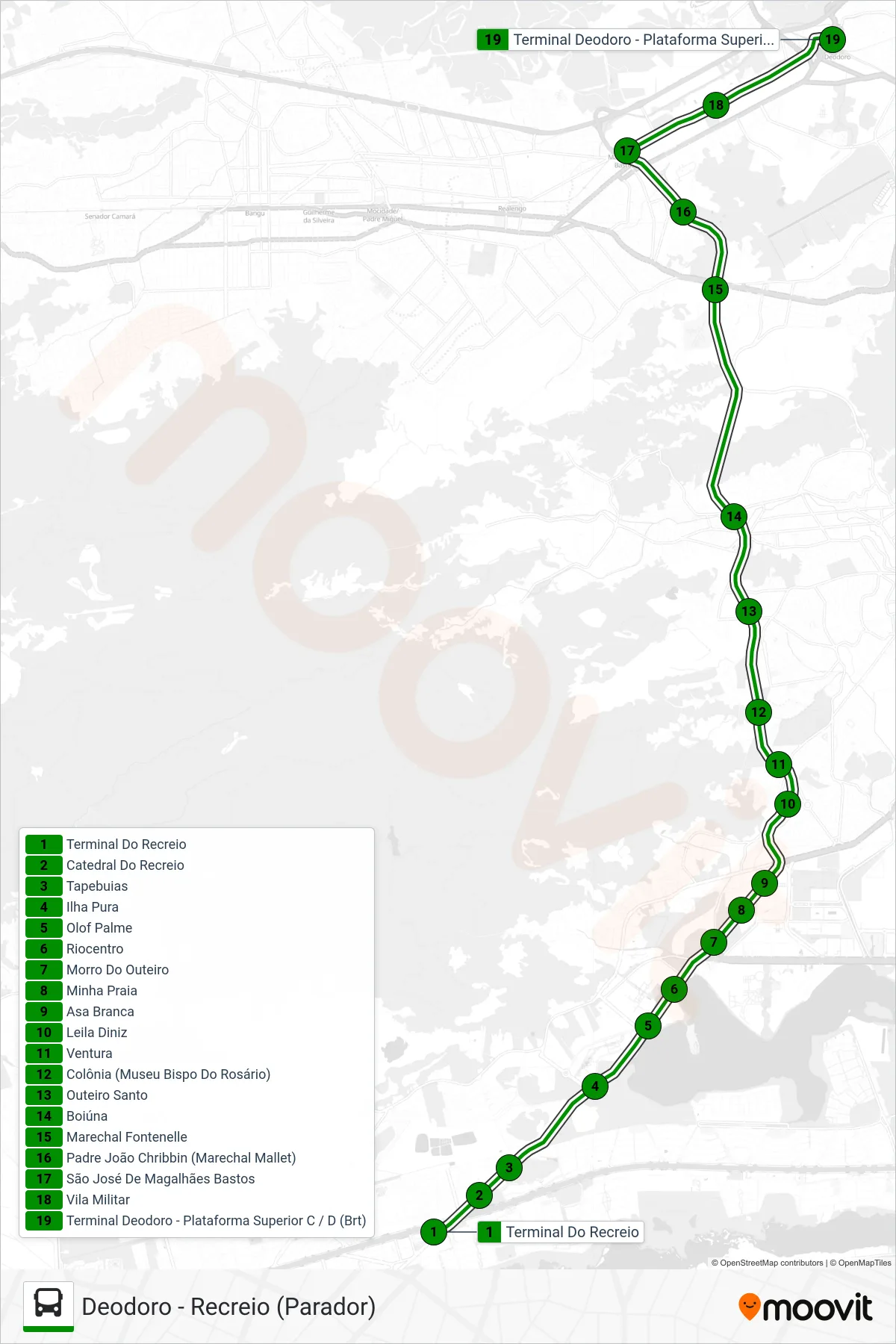 Rota e paradas da linha de ônibus 51 (Deodoro (Parador)) no mapa