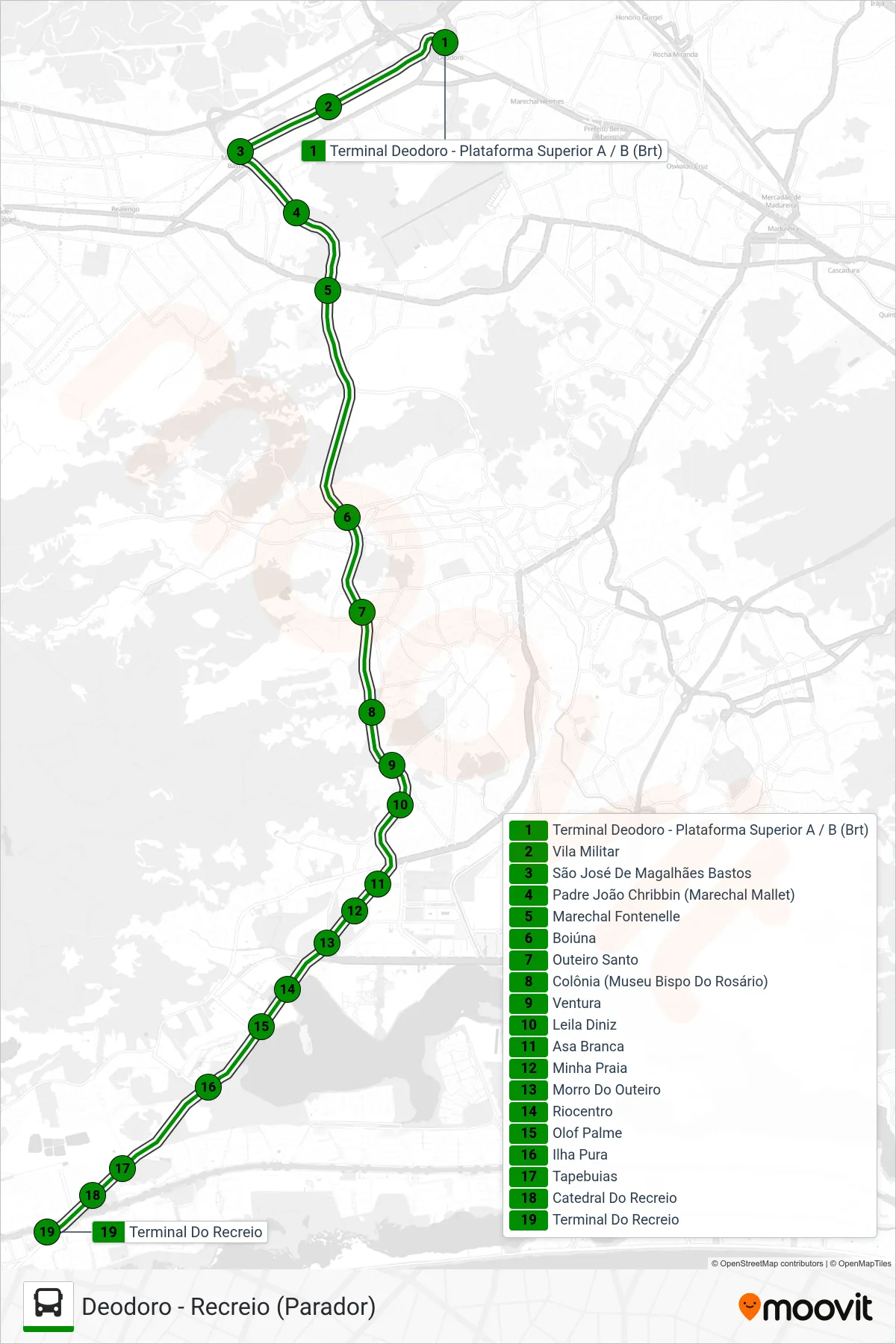 Rota e paradas da linha de ônibus  51  (Recreio (Parador)) no mapa