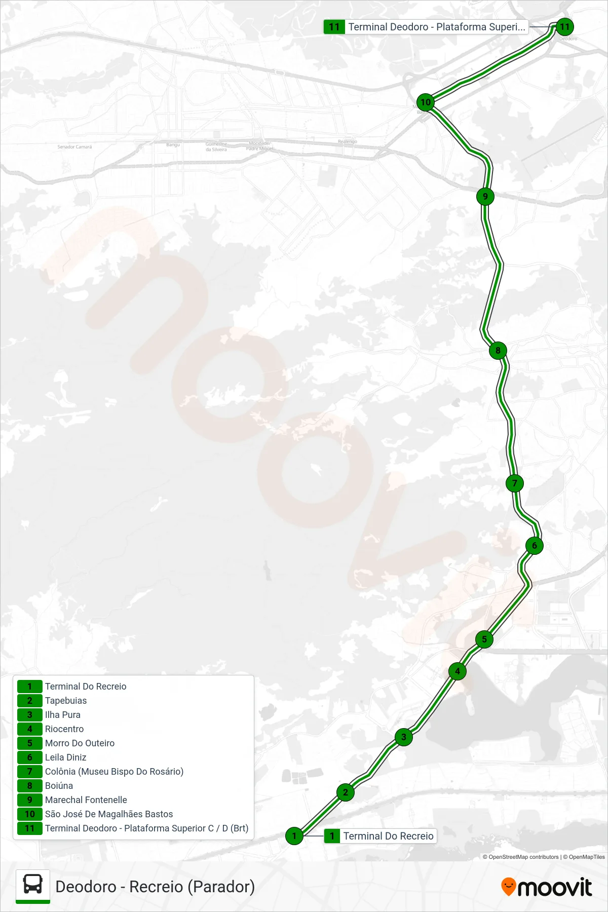 Rota e paradas da linha de ônibus 51 (Deodoro (Parador - Noturno)) no mapa