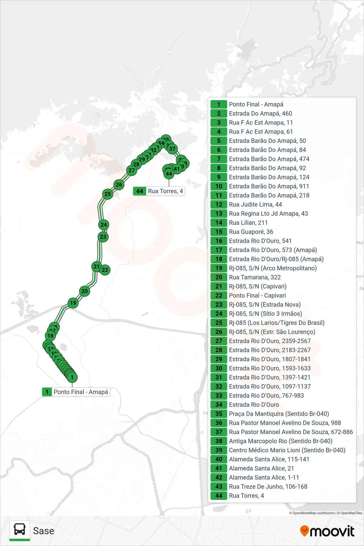 Rota e paradas da linha de ônibus 31 (Sase) no mapa