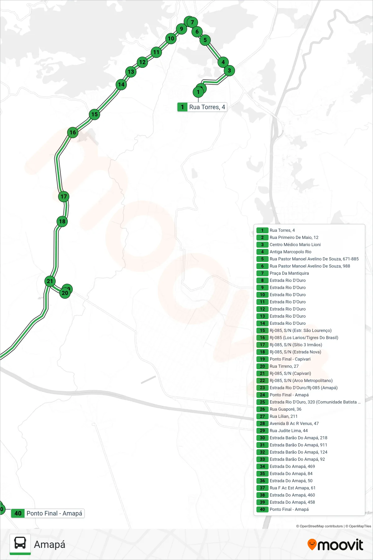 Rota e paradas da linha de ônibus 31 (Amapá) no mapa