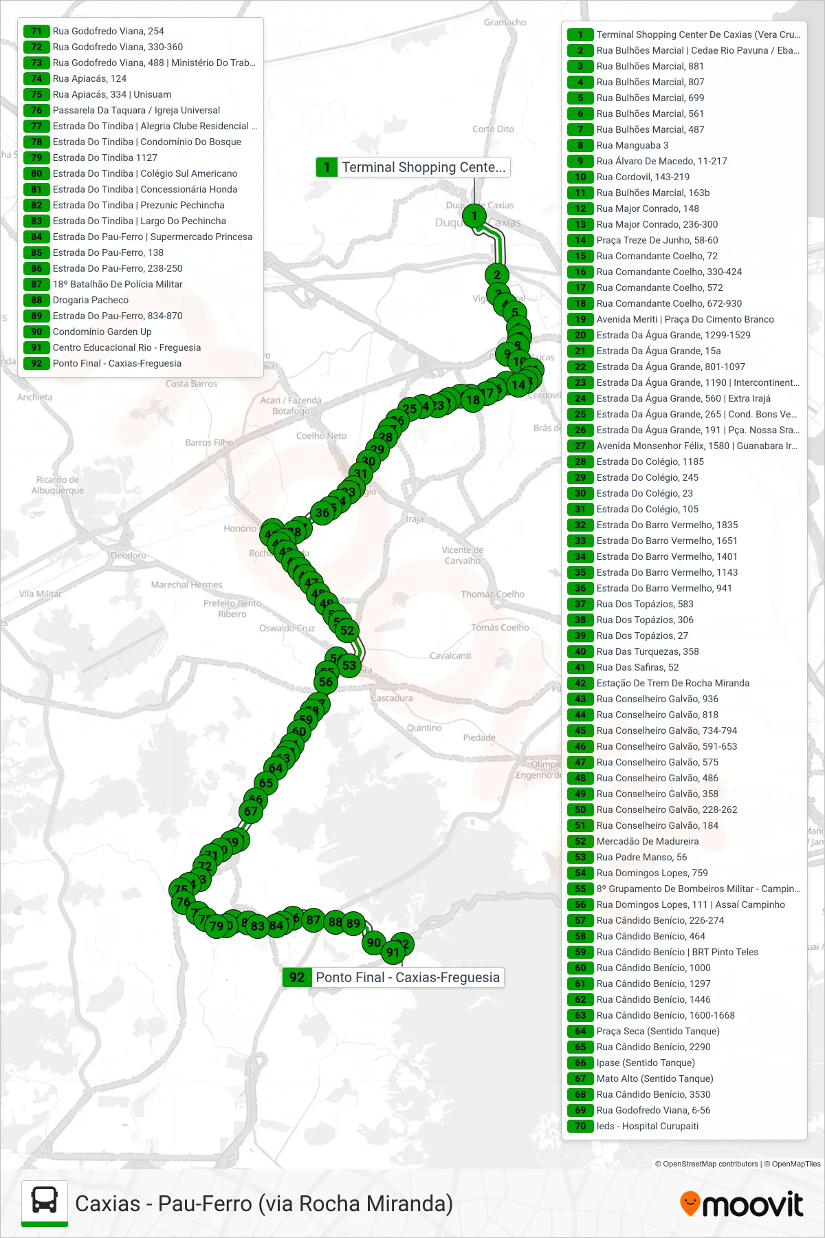 Rota e paradas da linha de ônibus 562 (Pau-Ferro) no mapa