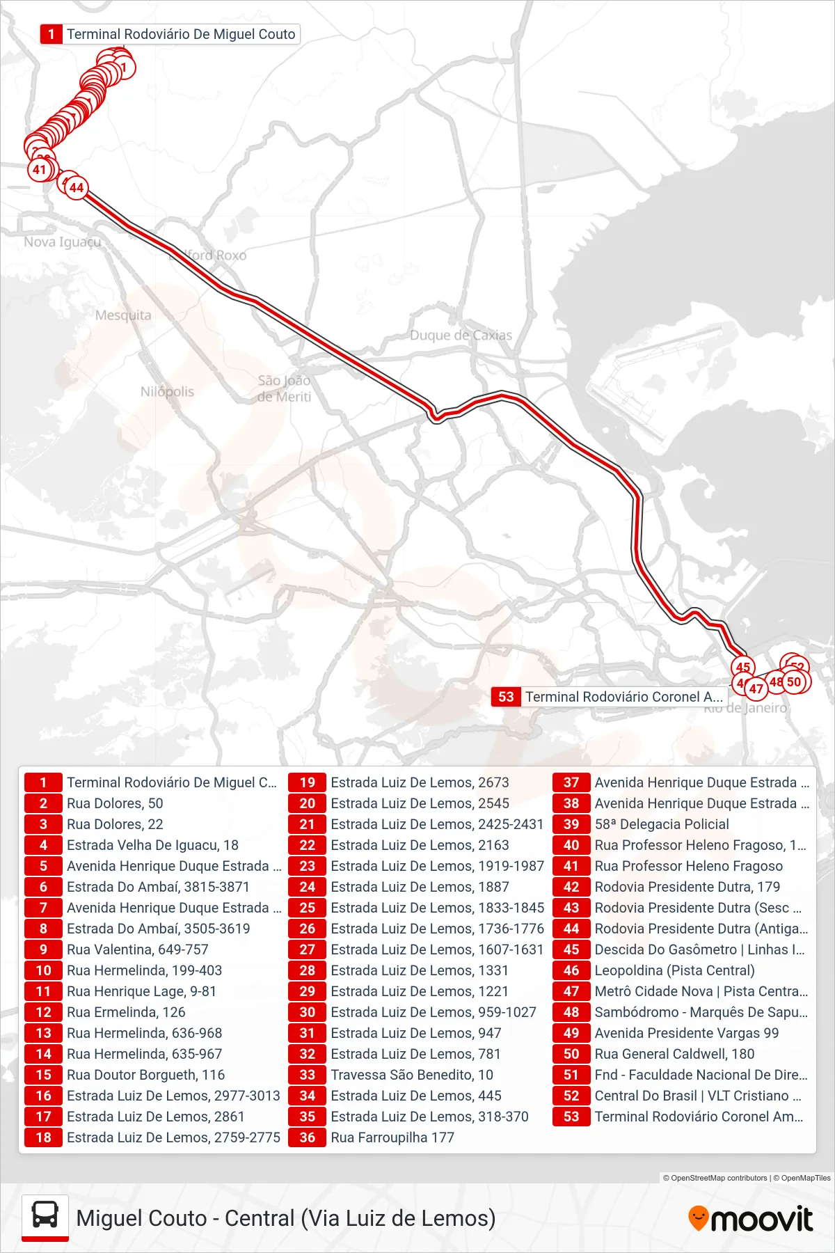 Rota e paradas da linha de ônibus  490B  (Central (Expresso)) no mapa