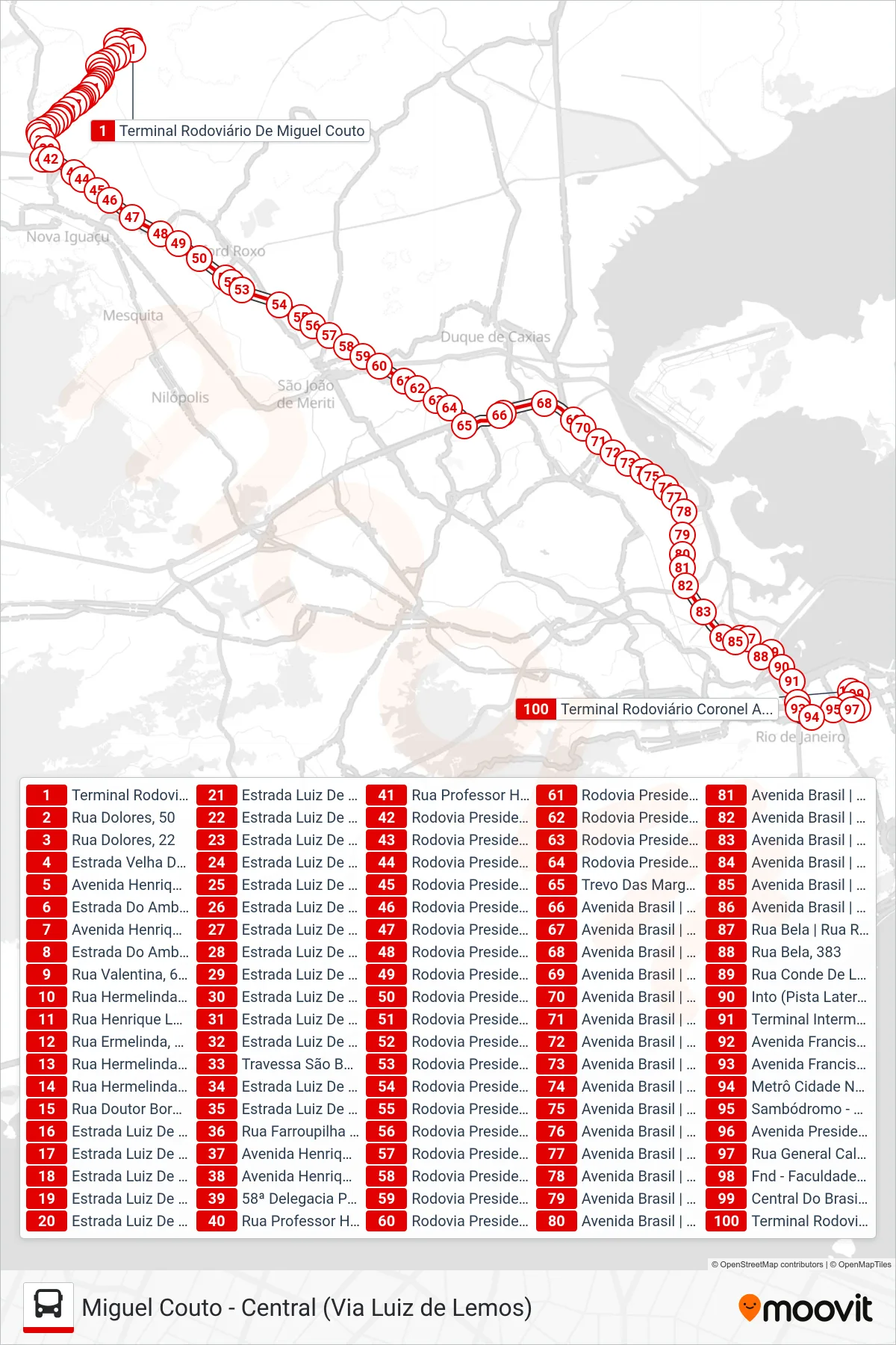 Rota e paradas da linha de ônibus  490B  (Central (Parador)) no mapa