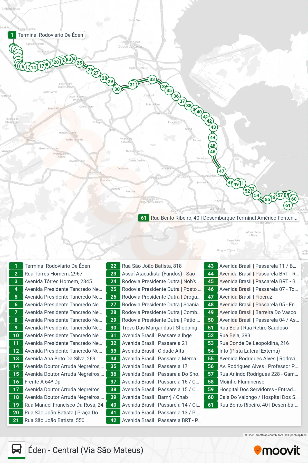 Rota e paradas da linha de ônibus 514B (Central) no mapa