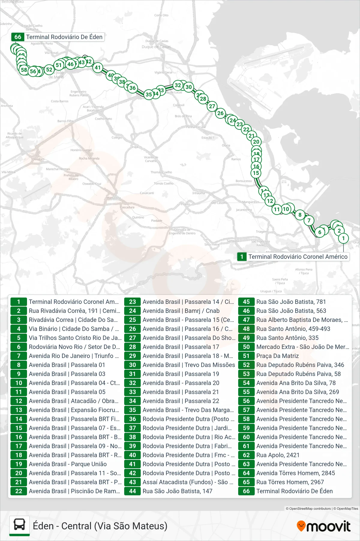 Rota e paradas da linha de ônibus 514B (Éden) no mapa