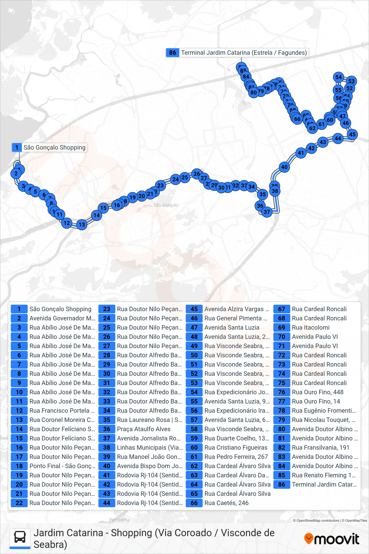 14C bus Line (Jardim Catarina) route and stops on a map