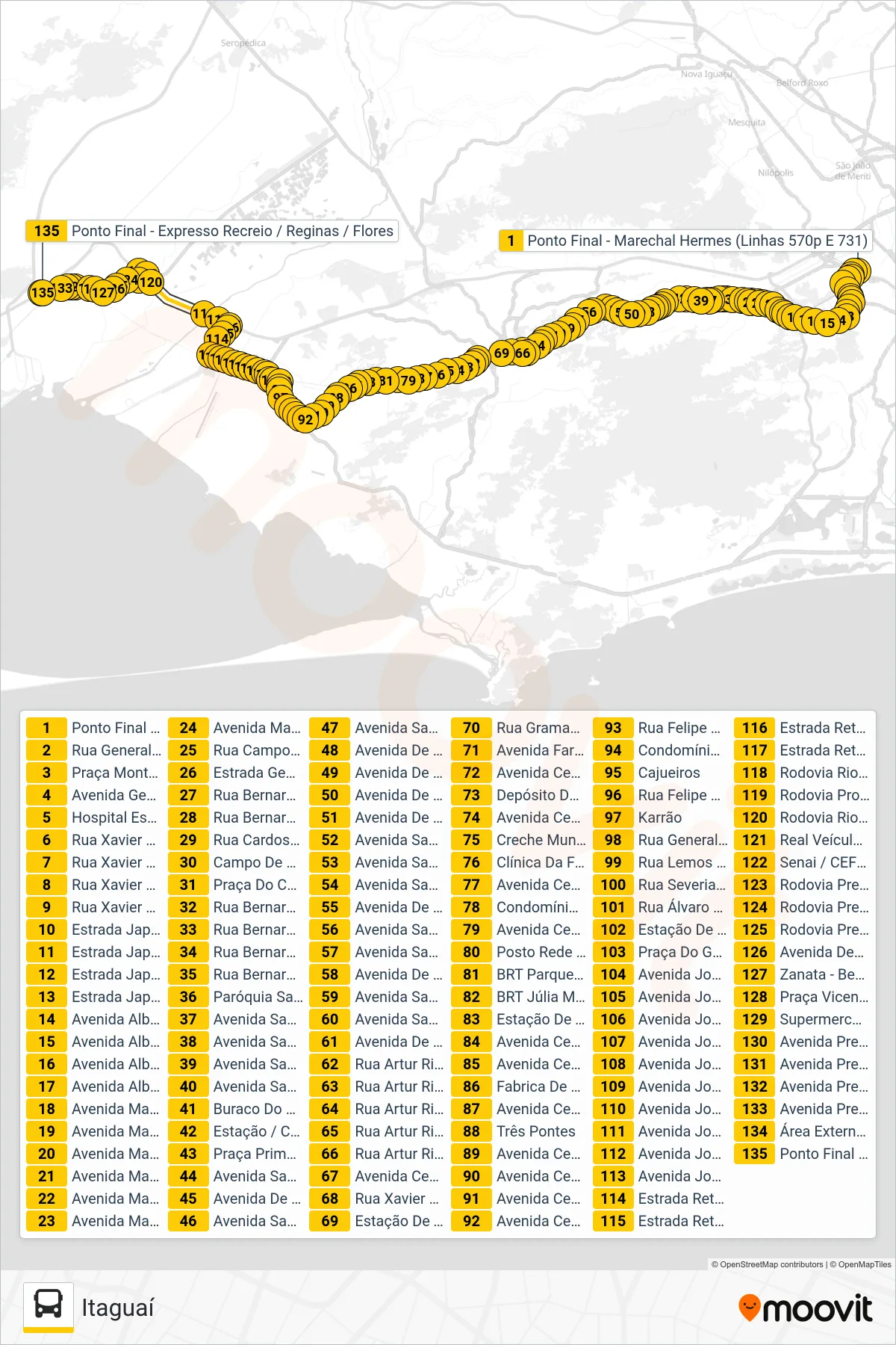 570P bus Line (Itaguaí) route and stops on a map