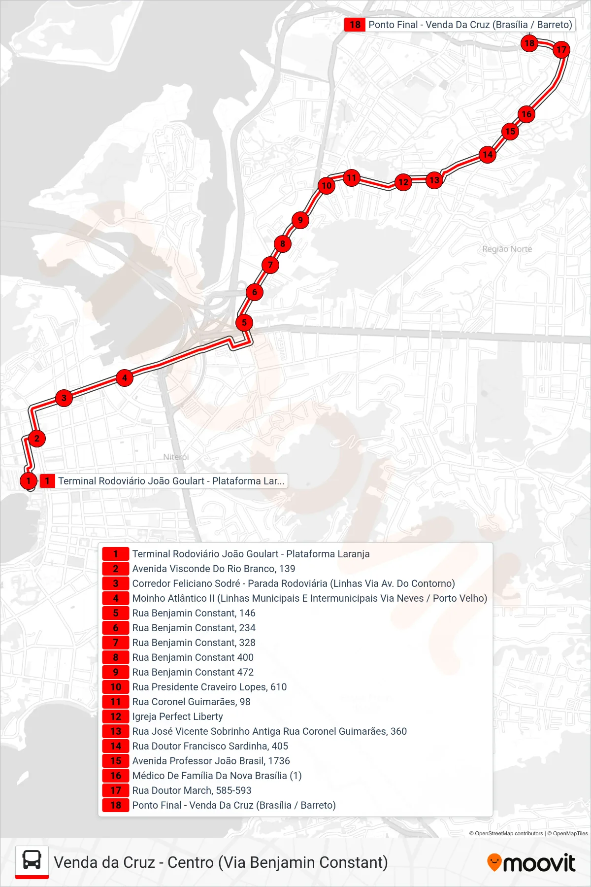 Rota e paradas da linha de ônibus 41BC (Venda Da Cruz) no mapa