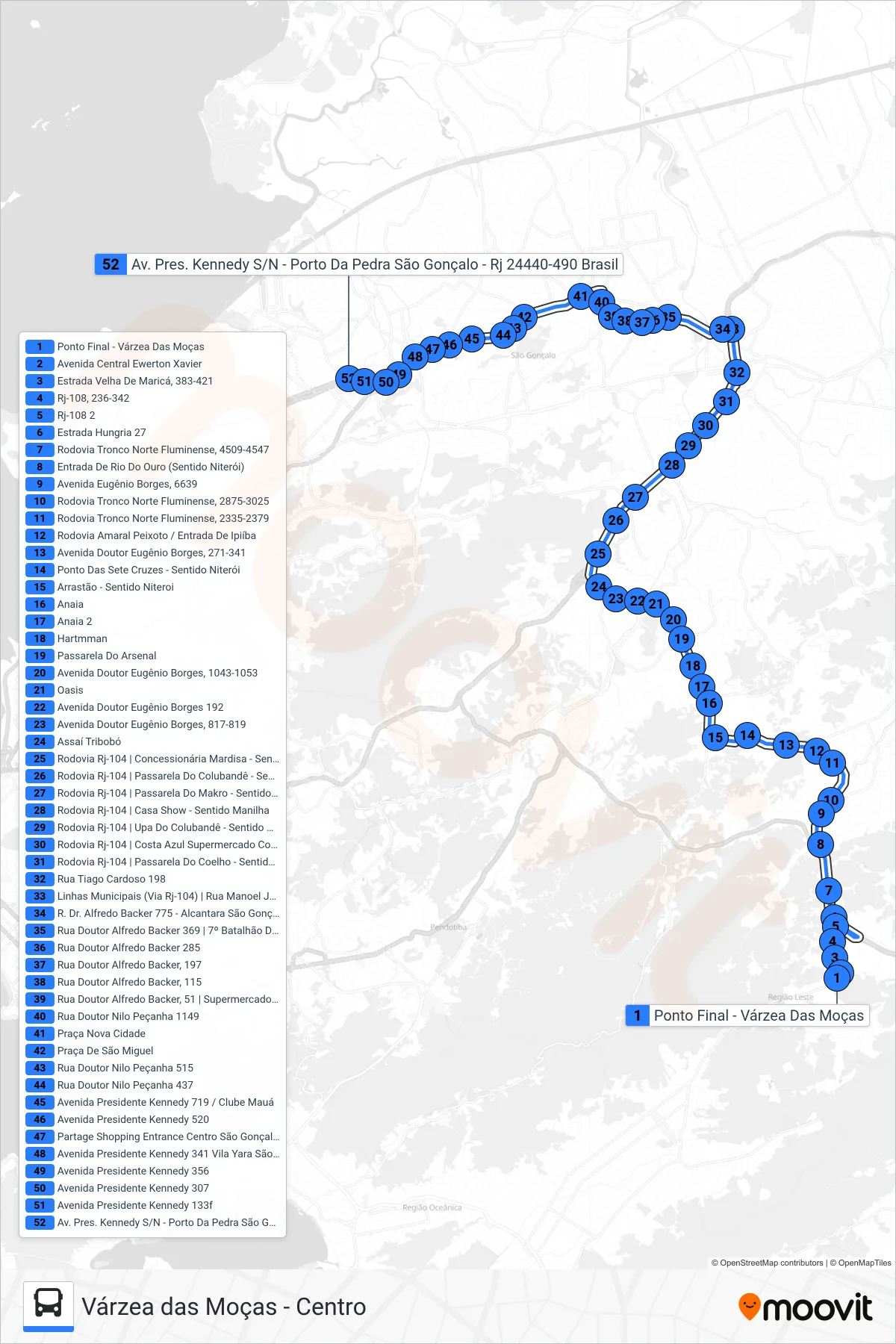 Rota e paradas da linha de ônibus 22 (Centro) no mapa