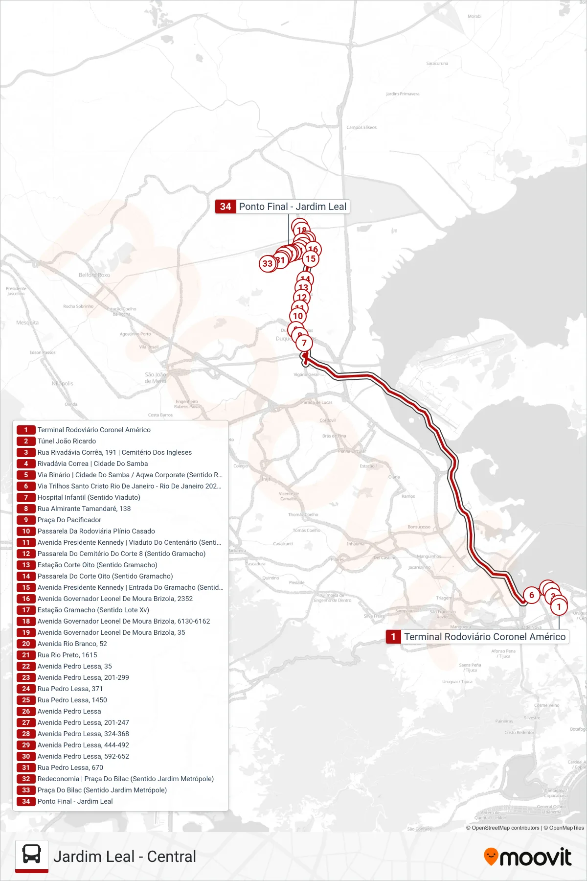 Rota e paradas da linha de ônibus 1415C (EXECUTIVO) (Jardim Leal (Via Linha Vermelha)) no mapa