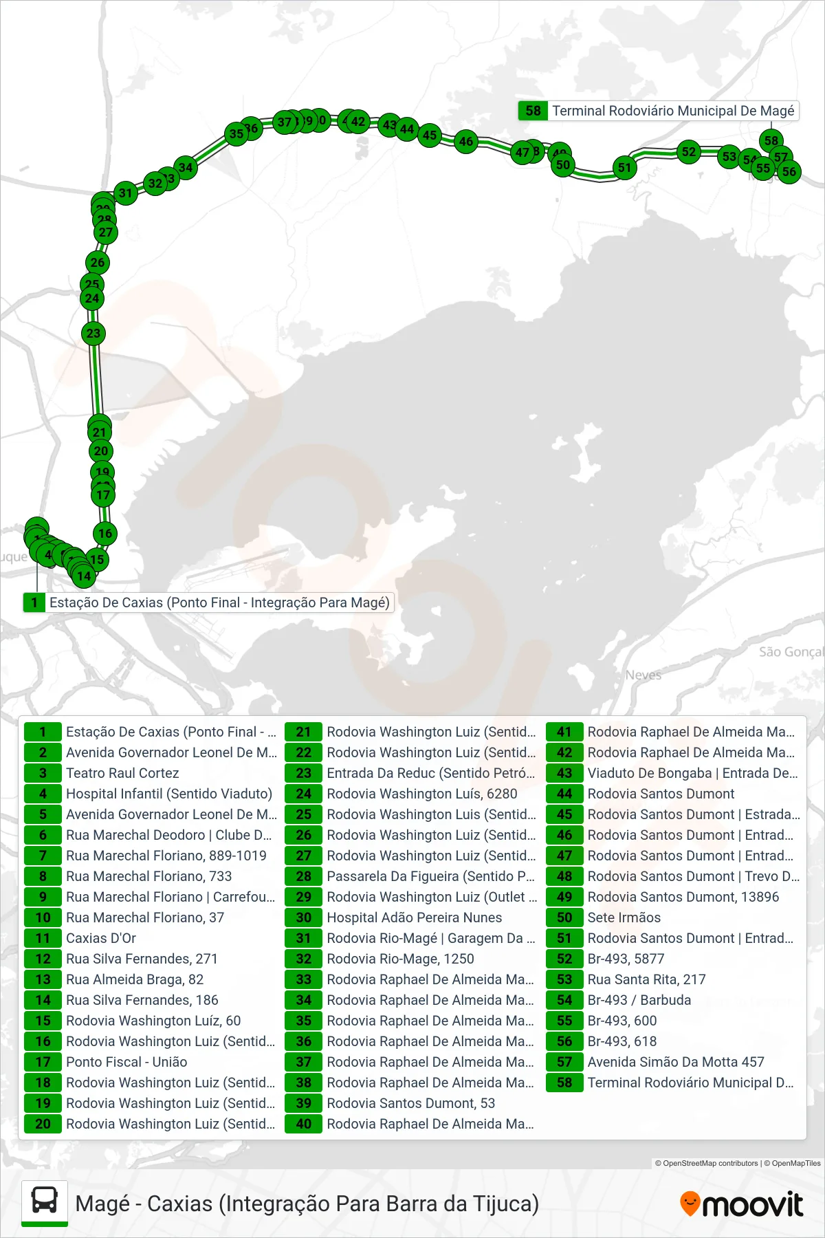 Rota e paradas da linha de ônibus 415M (Magé) no mapa