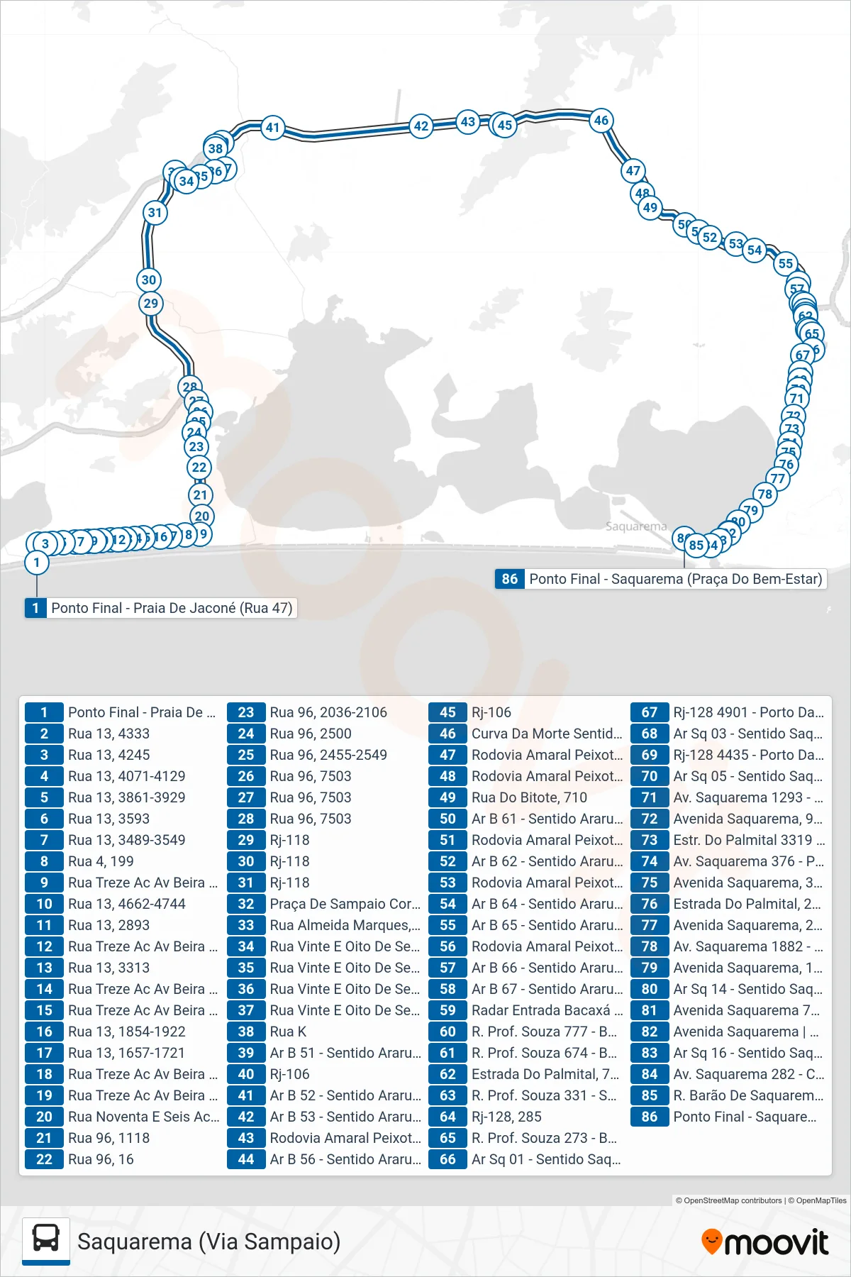 07 bus Line (Saquarema (Via Sampaio)) route and stops on a map