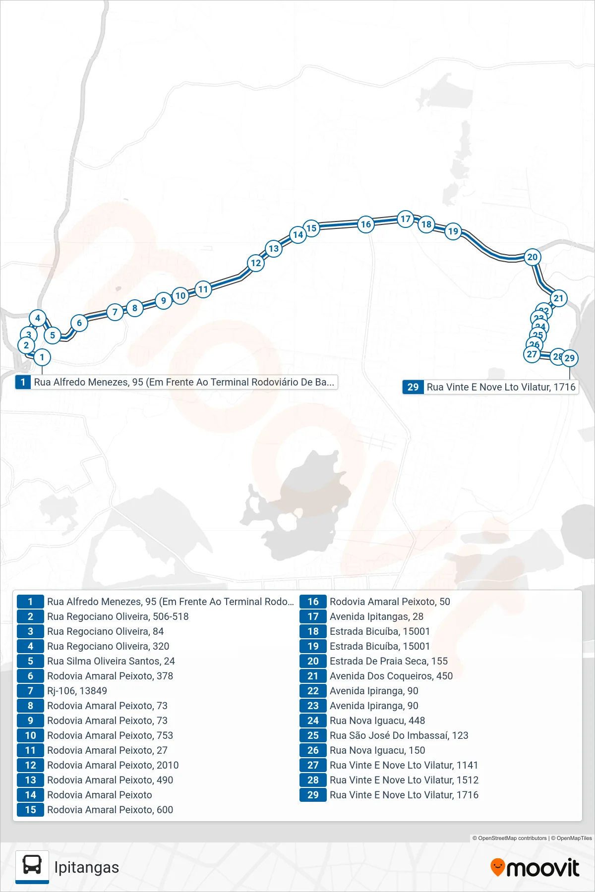 Rota e paradas da linha de ônibus 24 (Ipitangas) no mapa