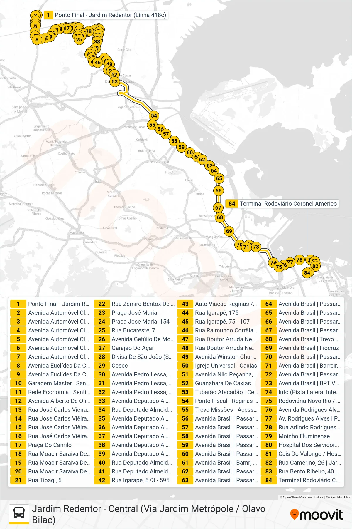 Rota e paradas da linha de ônibus 418C (Central (Parador)) no mapa